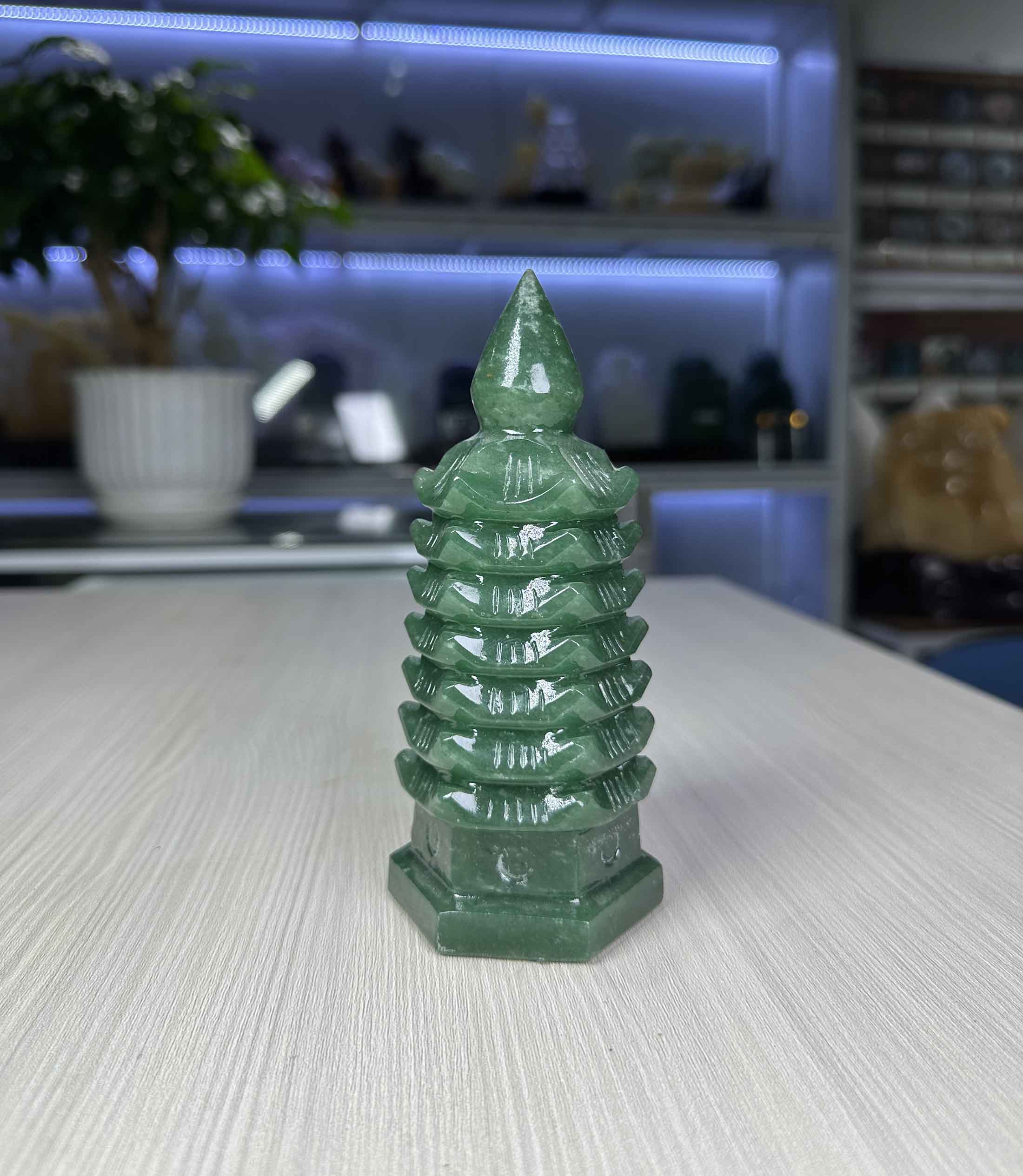 Tháp Văn Xương 7 Tầng Đá Thạch Anh Xanh Tự Nhiên Size Vừa 14.3cm