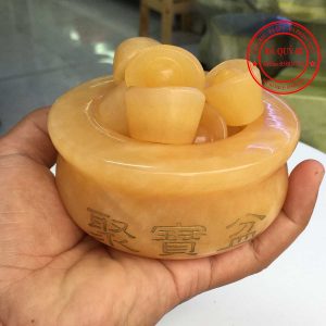 Bát Tụ Bảo Đá Ngọc Hoàng Long Tự Nhiên Vàng Đậm Đường Kính 10cm