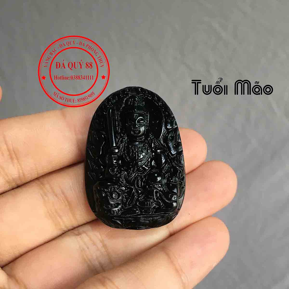 Mặt Dây Chuyền Văn Thù Bồ Tát Tuổi Mão Đá Obsidian Tự Nhiên