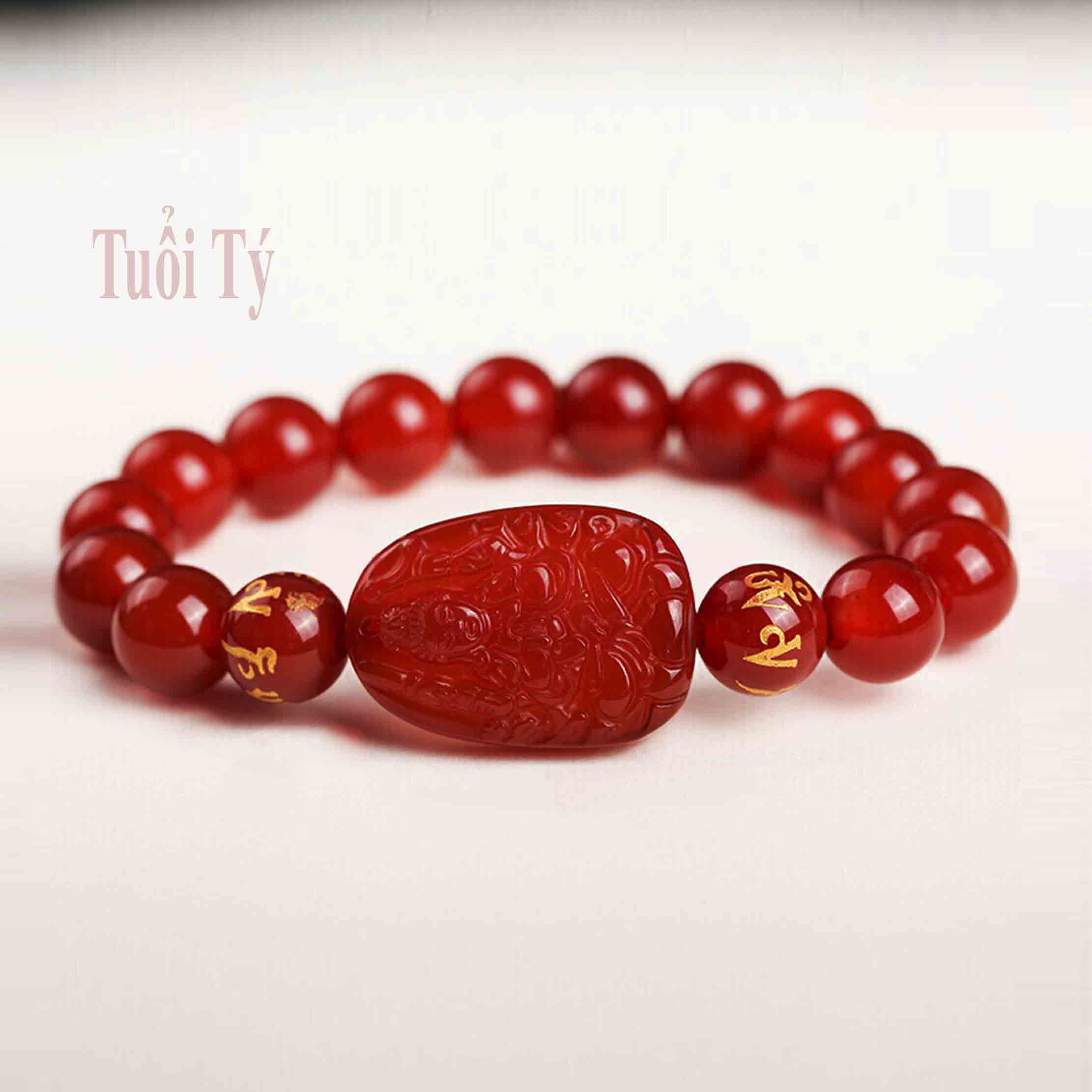 Vòng Tay Bản Mệnh Tuổi Tý Đá Ngọc Mã Não Đỏ Tự Nhiên 10mm