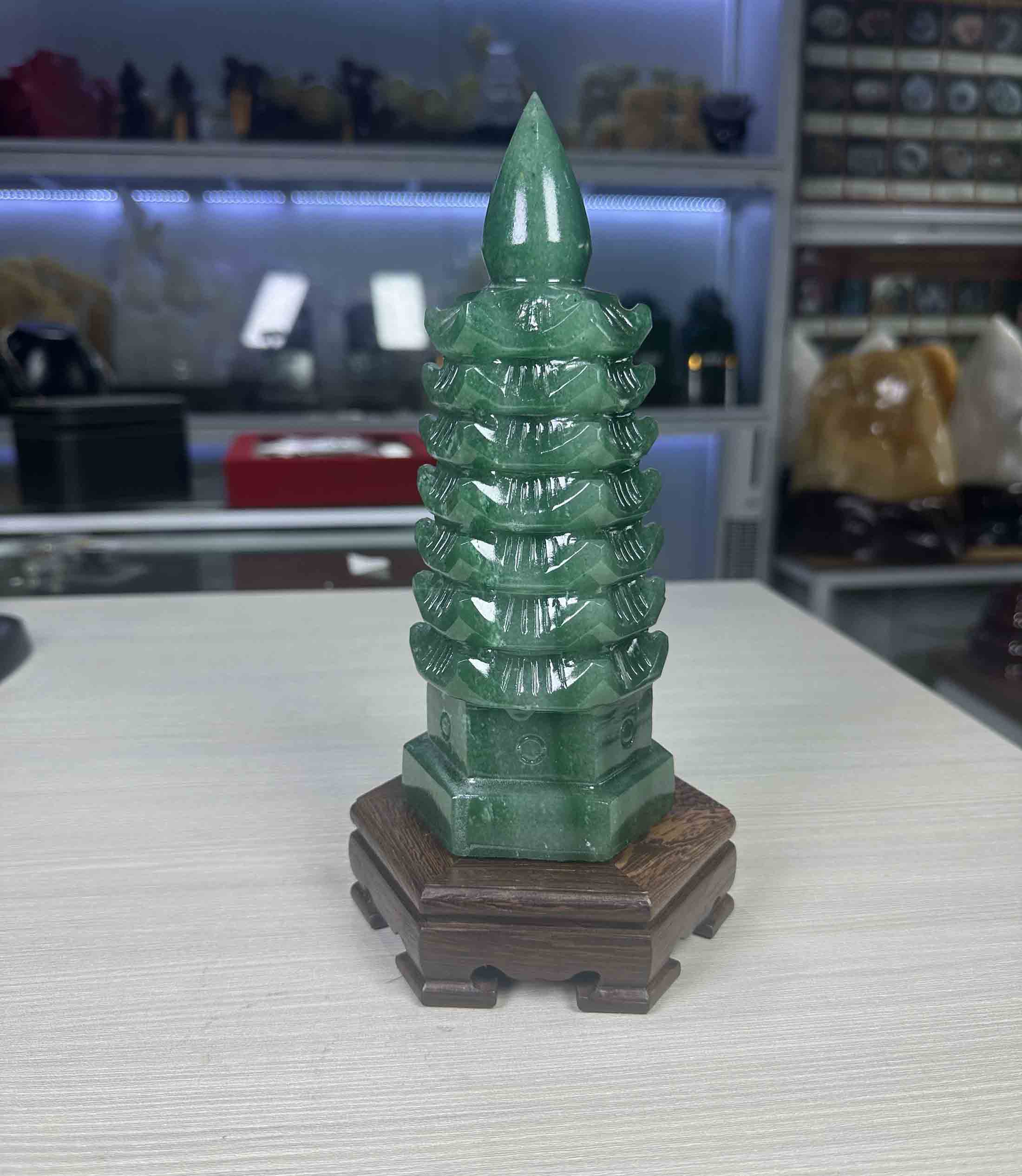 Tháp Văn Xương 7 Tầng Đá Thạch Anh Xanh Tự Nhiên 19.5cm