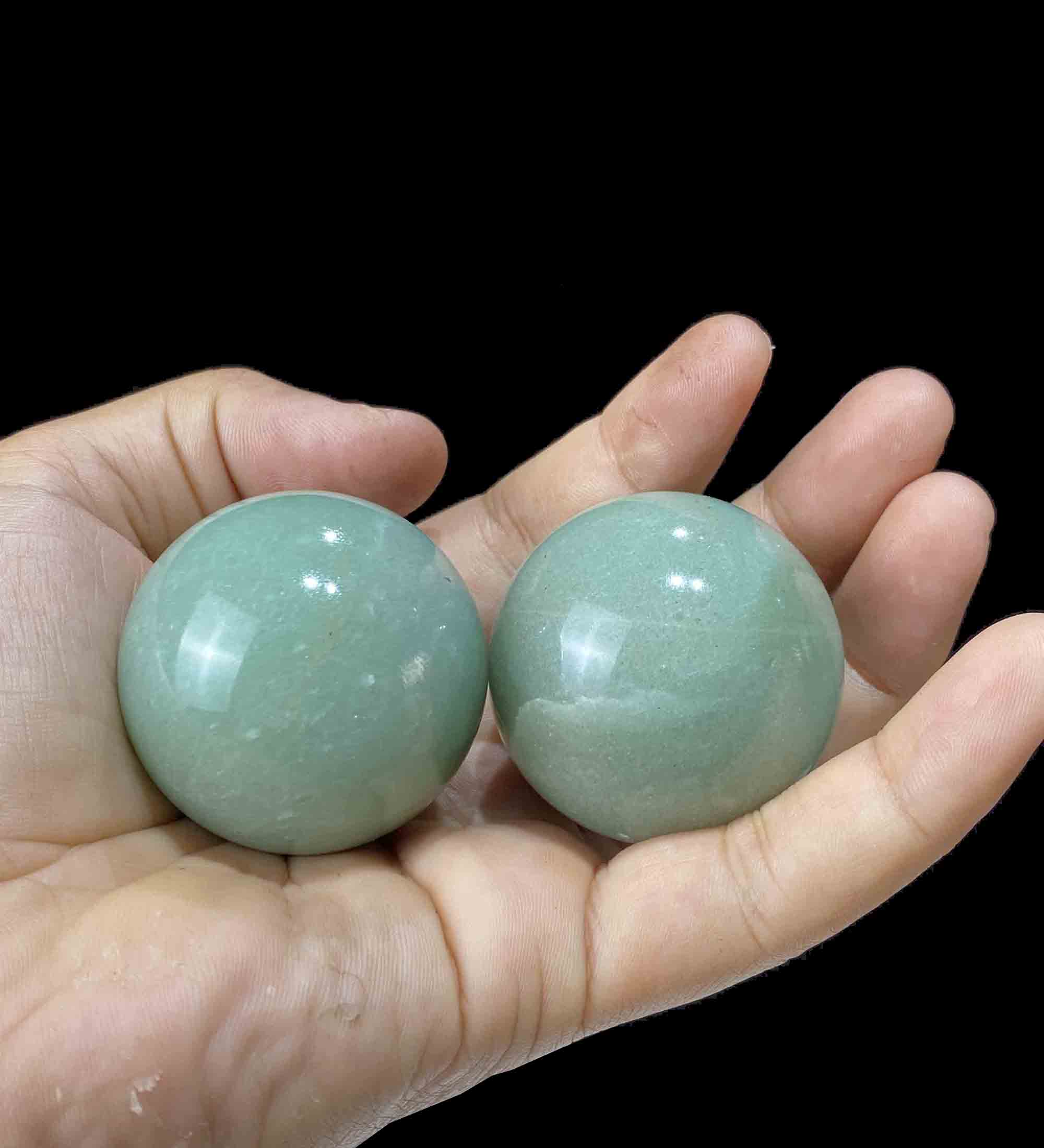 Cặp Bi Lăn Tay Đá Thạch Anh Xanh Tự Nhiên