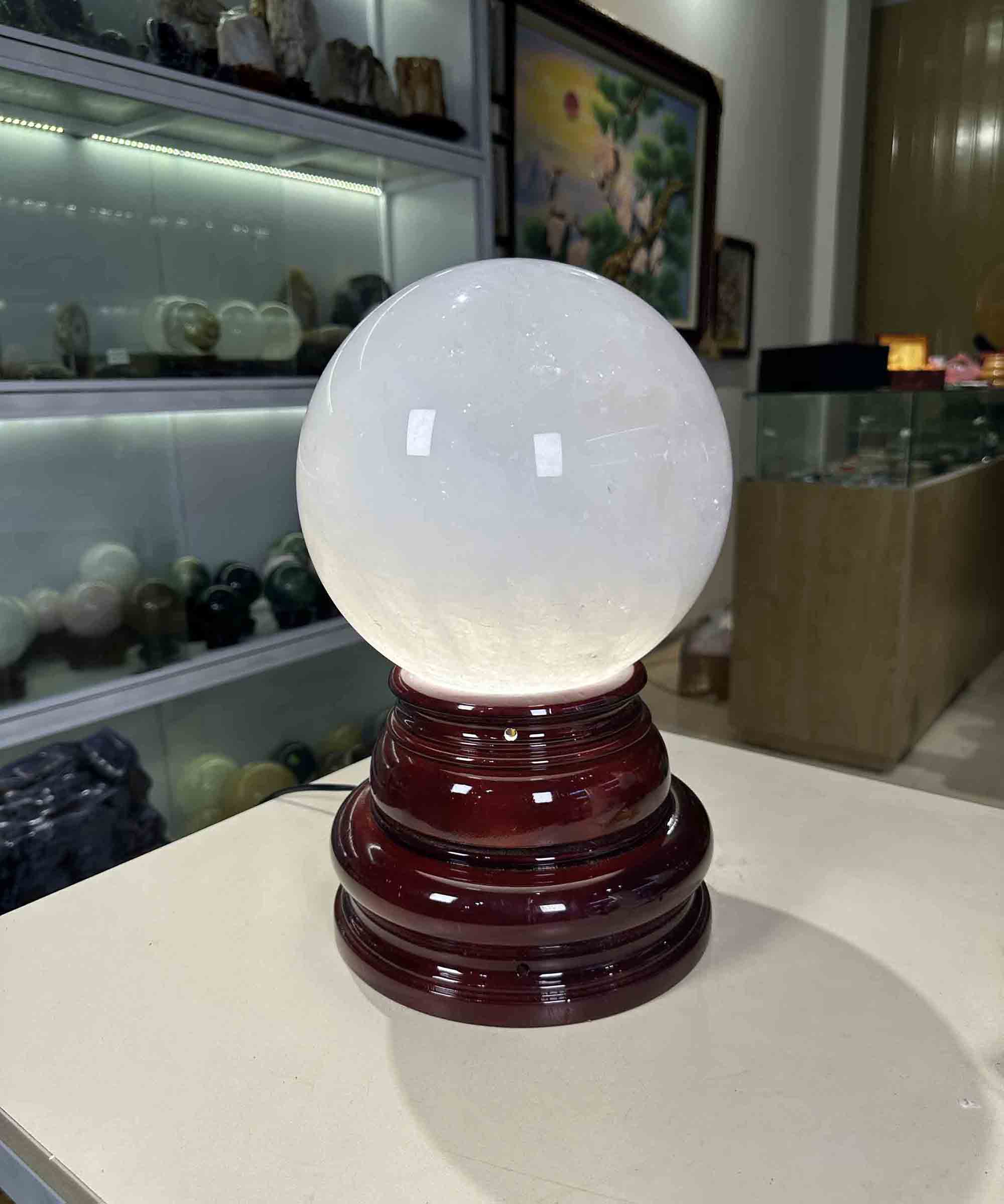 Quả Cầu Phong Thuỷ Đá Thạch Anh Trắng Tự Nhiên Trong Đẹp Cỡ To Đường kính 22cm
