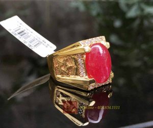 Nhẫn Nam Đá Ruby Tự Nhiên Yên Bái Đỏ Huyết Cao Cấp Vàng 10k