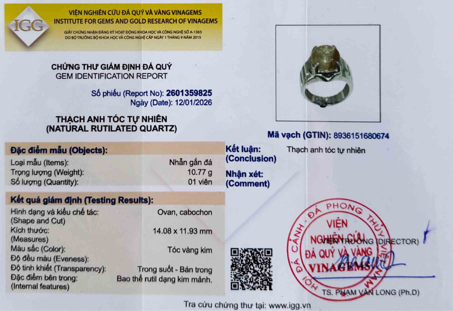 Nhẫn Bạc Nam Gắn Đá Thạch Anh Tóc Vàng Tự Nhiên – Sang Trọng & Thu Hút May Mắn