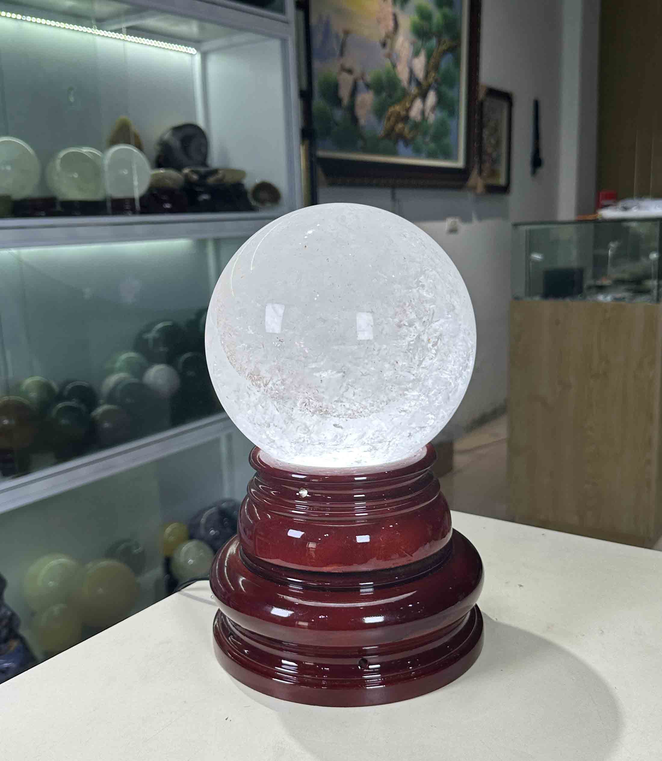 Quả Cầu Phong Thuỷ Thạch Anh Trắng Tự Nhiên Chất Trong Thông Quang 8.9kg-19cm