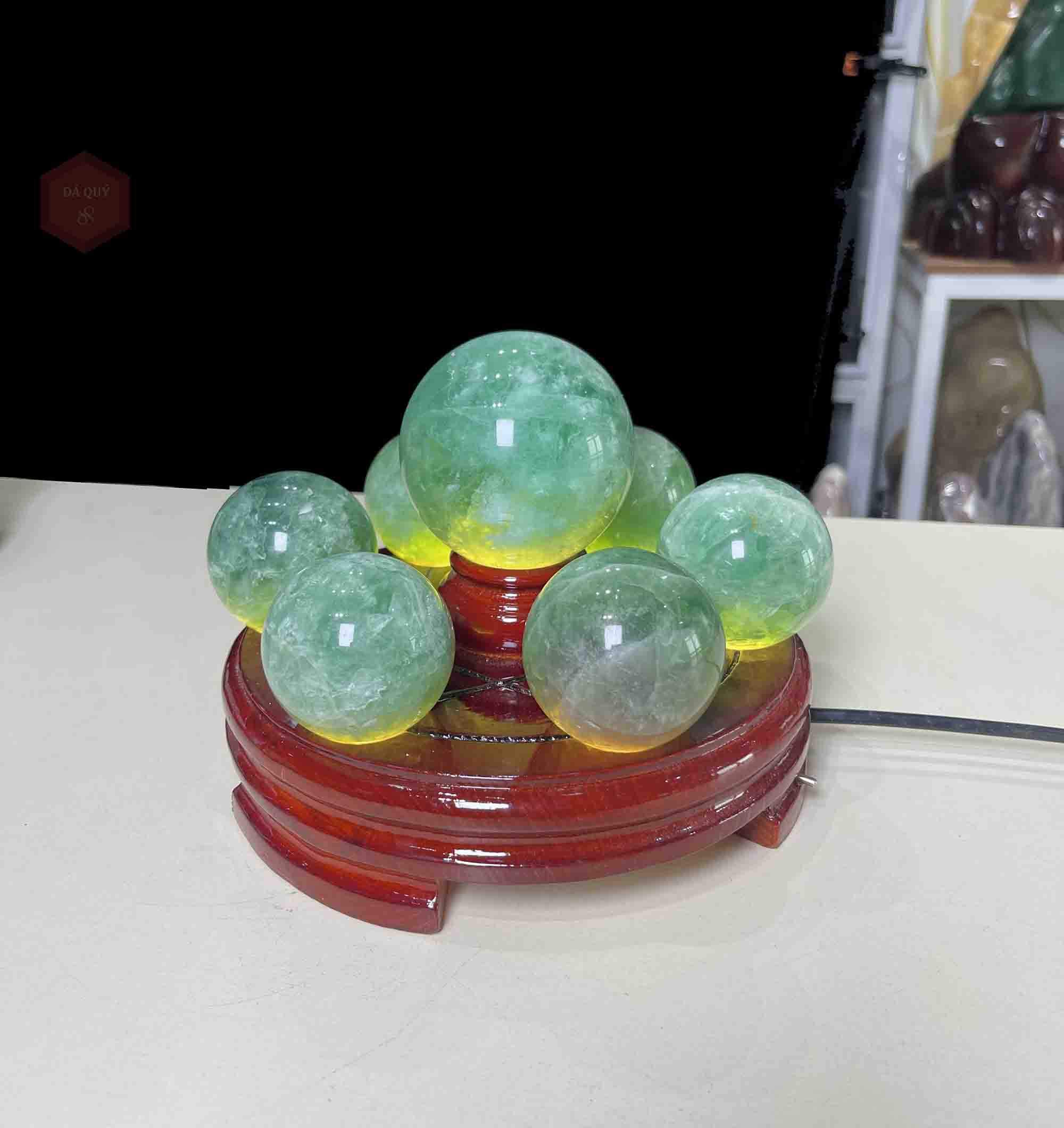 Đĩa Thất Tinh Phong Thủy Đá Fluorite Tự Nhiên Xanh Lá Đường Kính 20cm