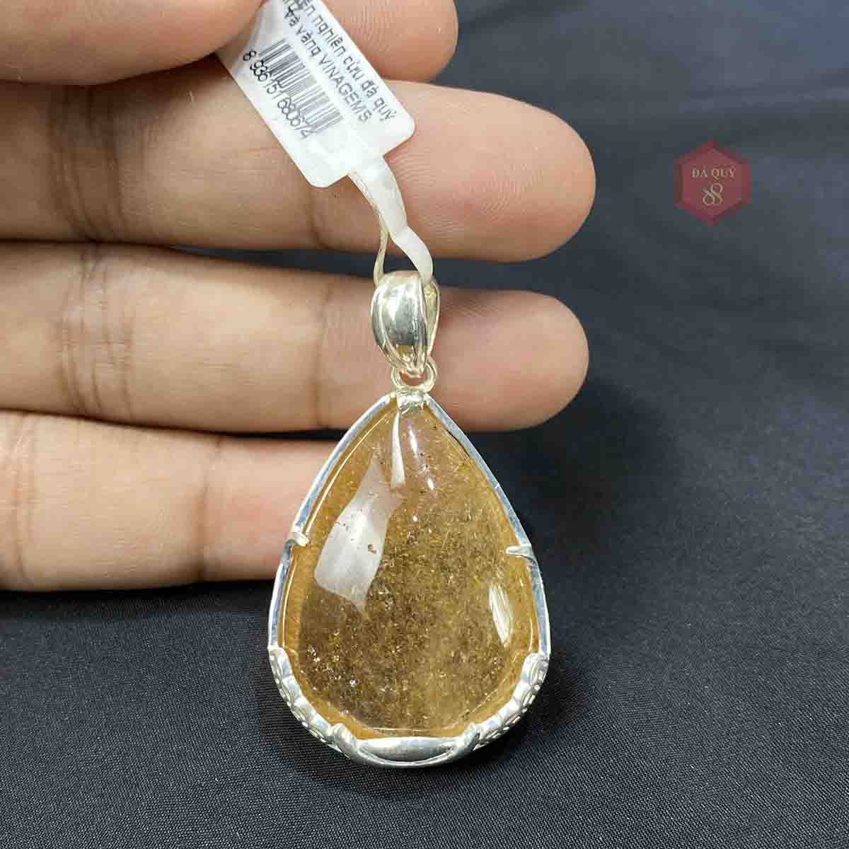 Mặt Dây Chuyền Đá Thạch Anh Tóc Vàng Tự Nhiên Vàng Đậm Bọc Bạc M01