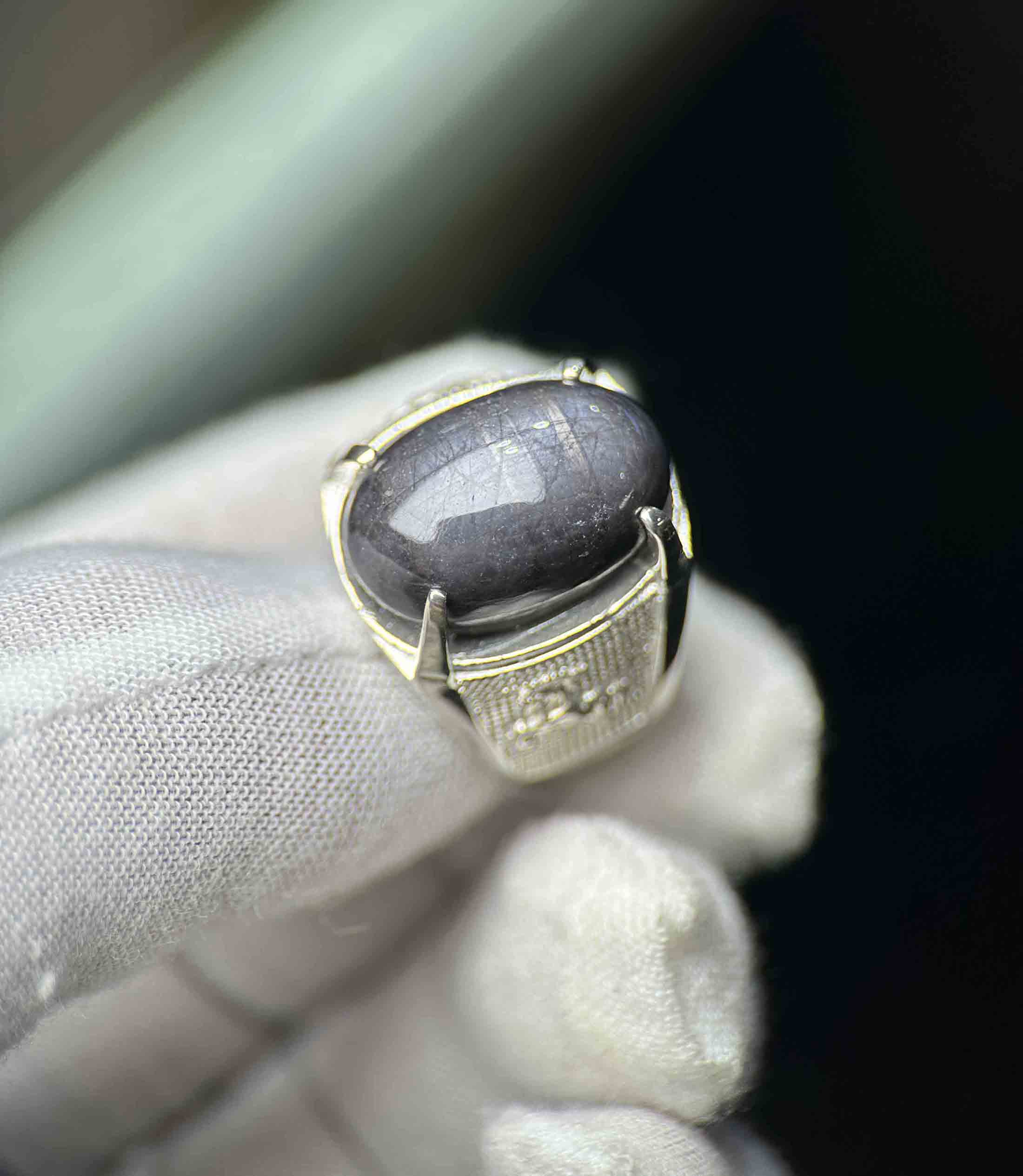 Nhẫn Nam Đá Sapphire Sao Đen Tự Nhiên Bọc Bạc Cao Cấp – Sang Trọng, Độc Đáo