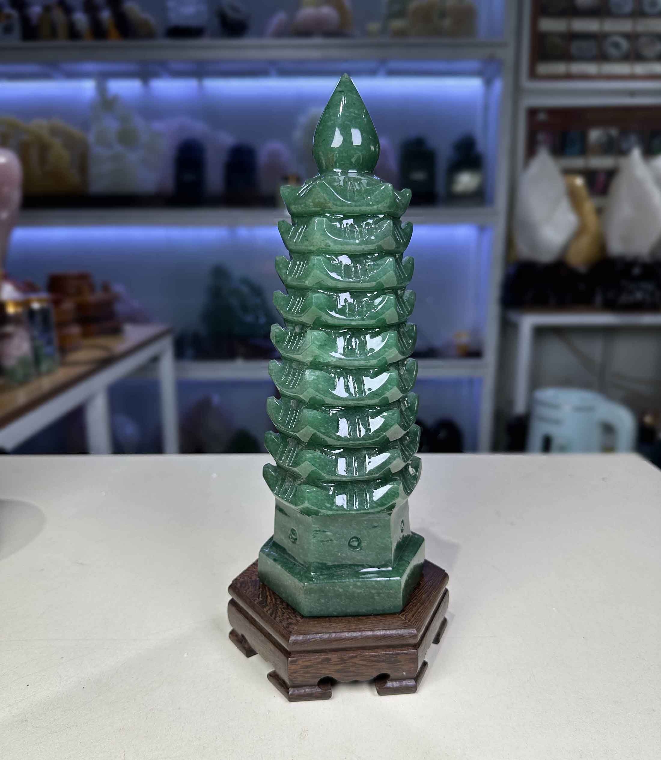 Tháp Văn Xương Đá Thạch Anh Xanh Tự Nhiên 1.7kg – Cao 24cm | Vật phẩm phong thủy mang lại tri thức và may mắn