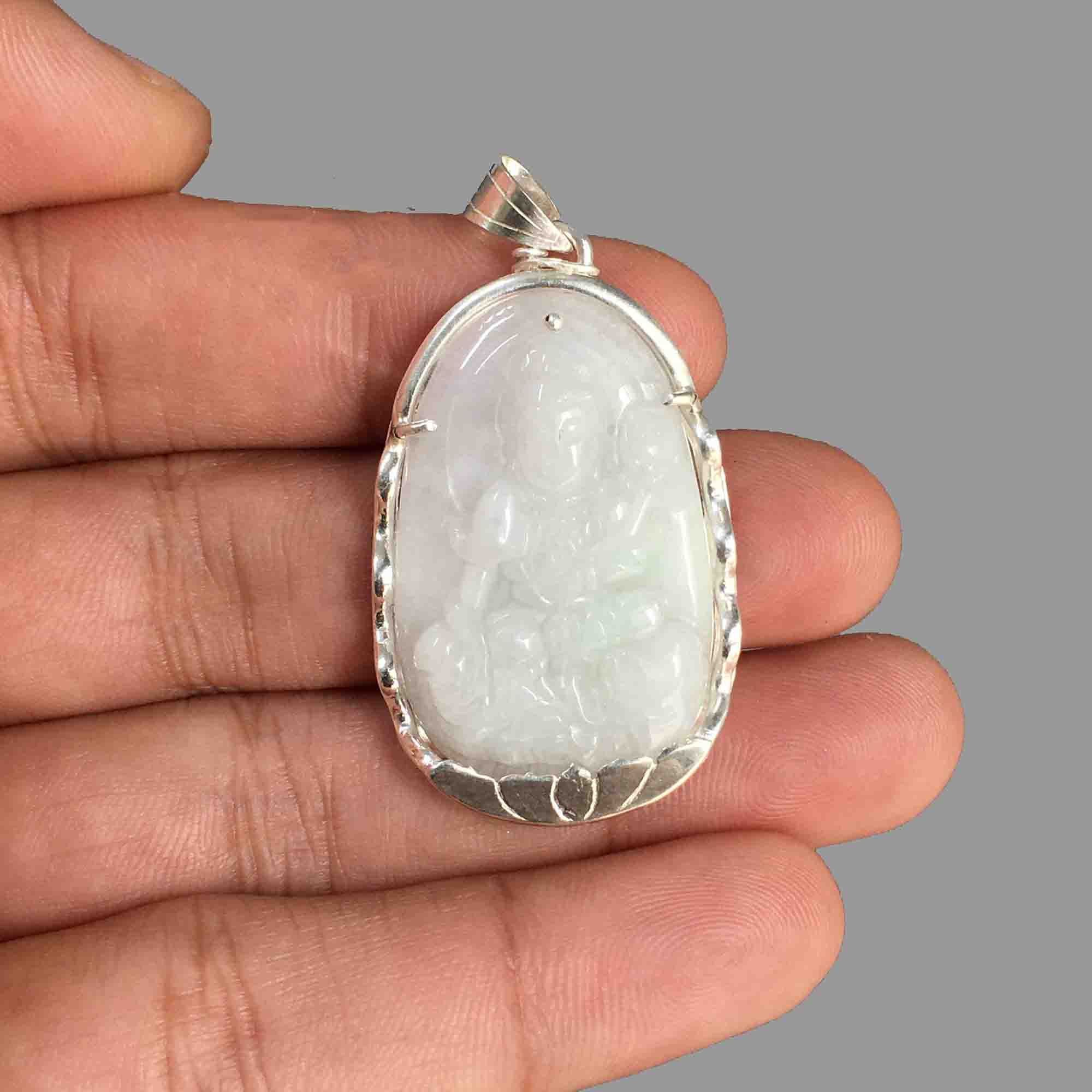 Mặt Dây Chuyền Phổ Hiền Tuổi Thìn Tỵ Đá Ngọc Cẩm Thạch Tự Nhiên Bọc Bạc Đã Kiểm Định