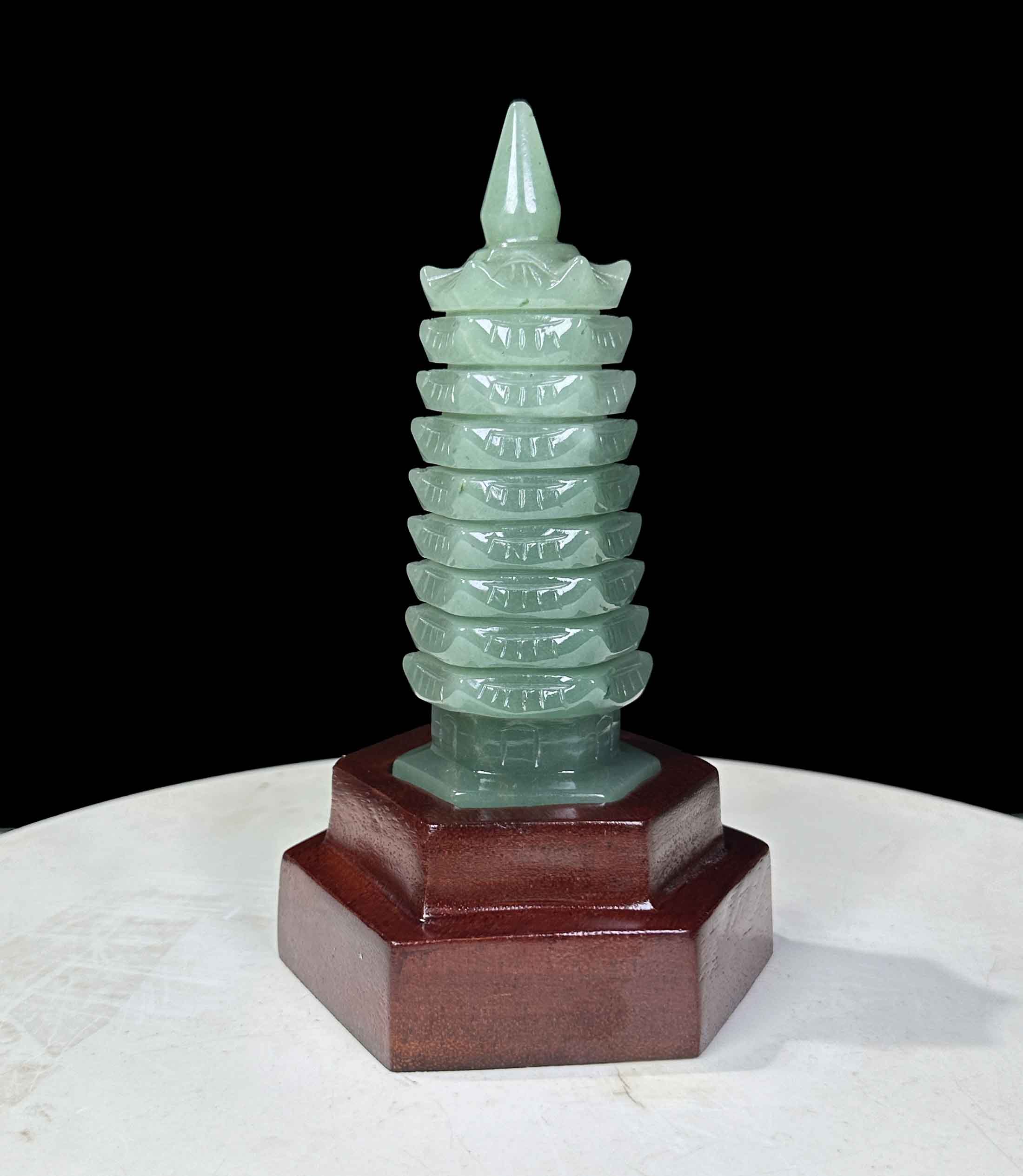 Tháp Văn Xương 9 Tầng Đá Thạch Anh Xanh Tự Nhiên 18.5cm