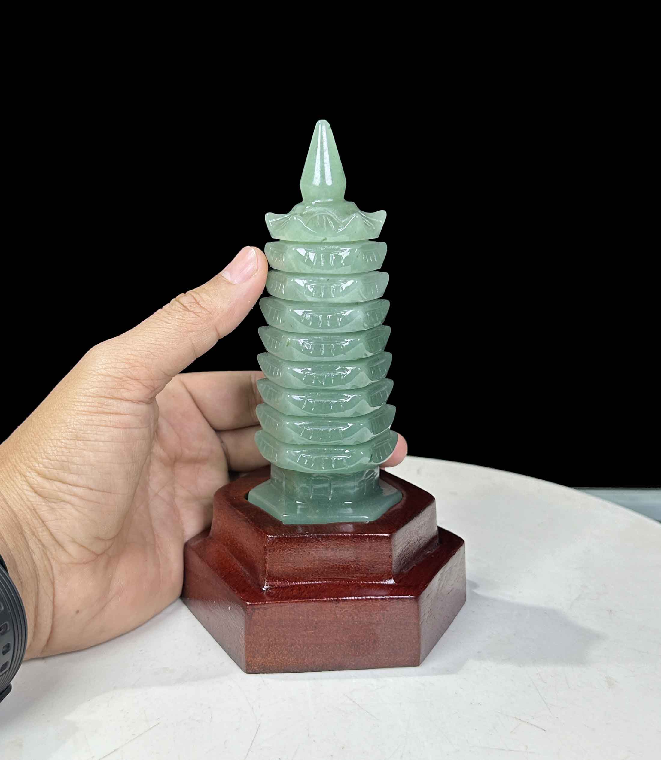 Tháp Văn Xương 9 Tầng Đá Thạch Anh Xanh Tự Nhiên 18.5cm