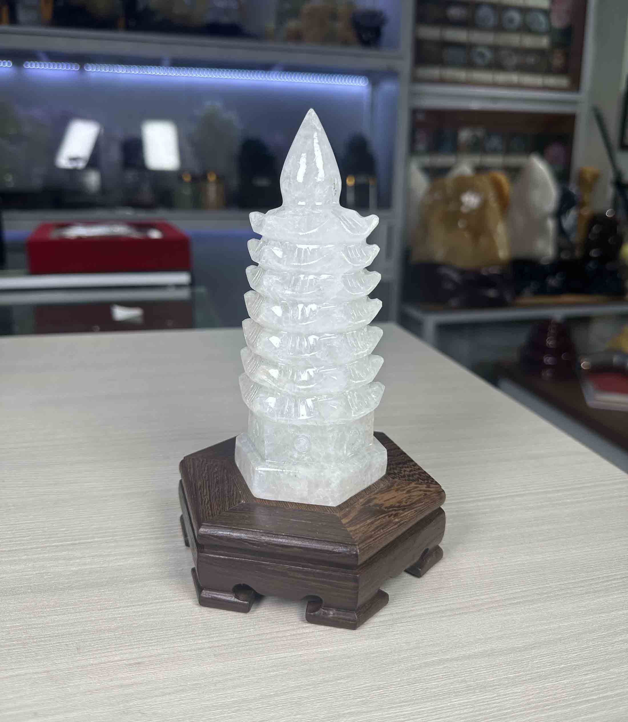 Tháp Văn Xương 7 Tầng Đá Thạch Anh Trắng Tự Nhiên 15cm