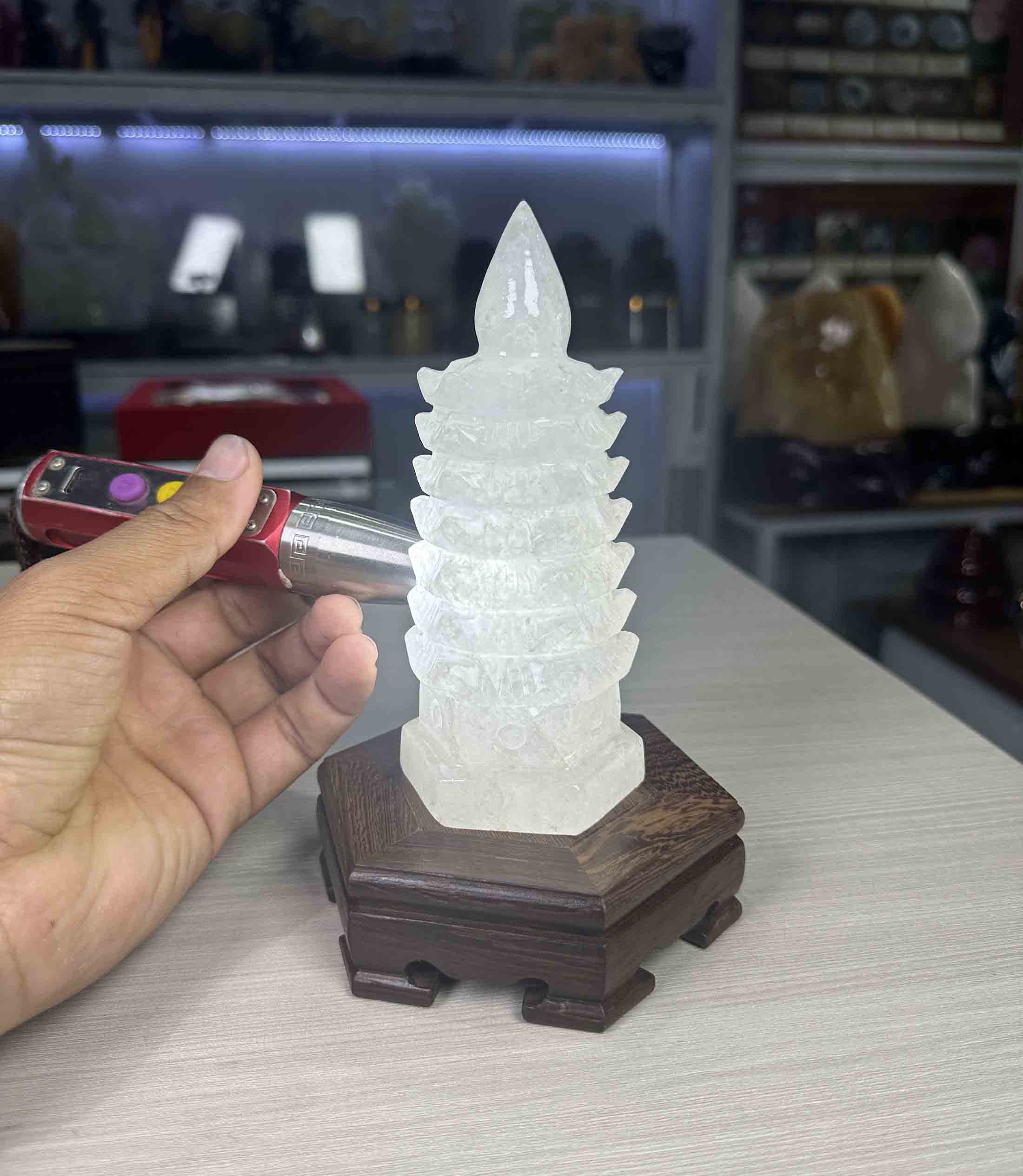 Tháp Văn Xương 7 Tầng Đá Thạch Anh Trắng Tự Nhiên 15cm