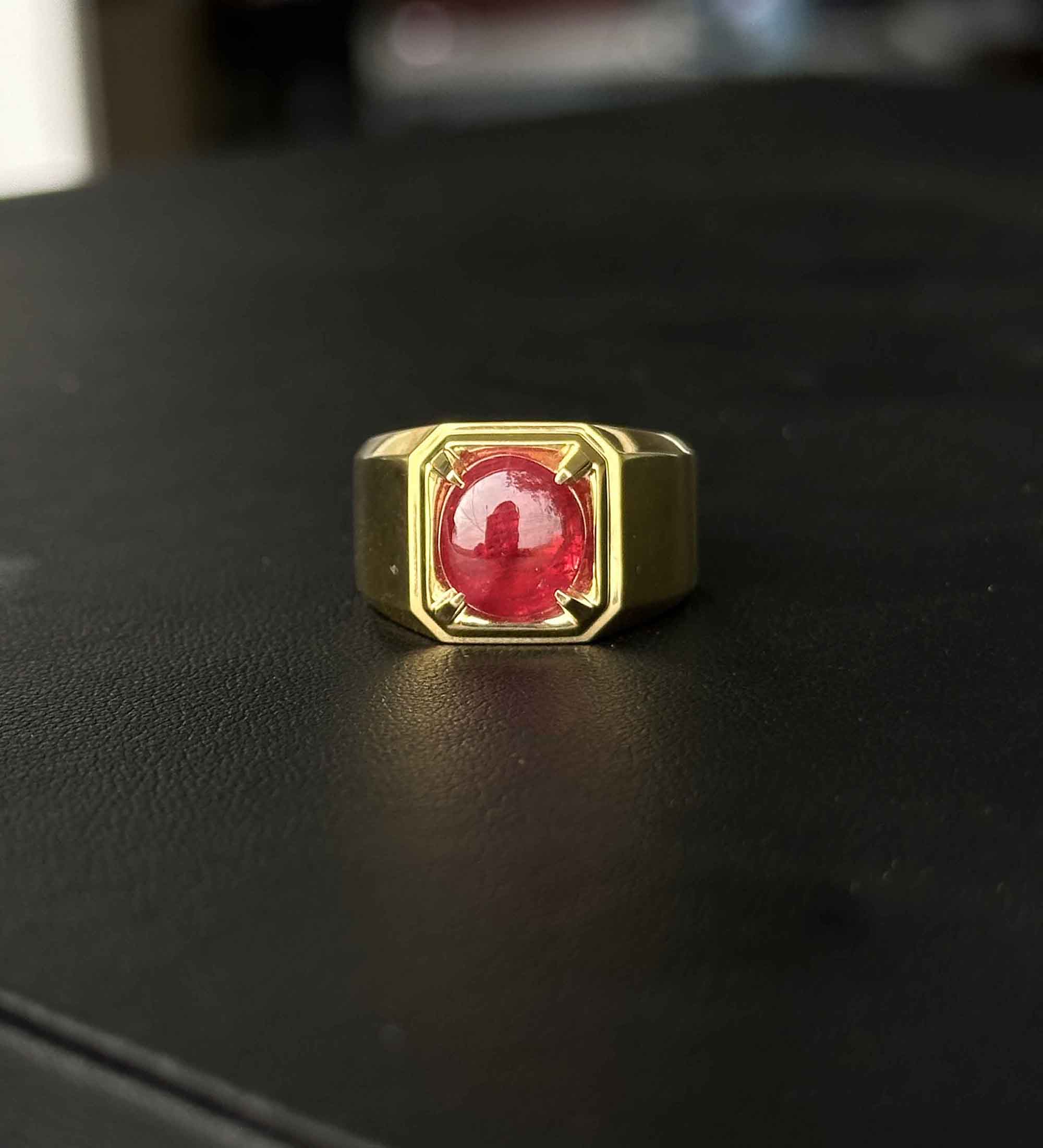 Nhẫn Đá Ruby Tự Nhiên Lục Yên Đỏ Huyết Bồ Câu, Chất Kính Cong Vip