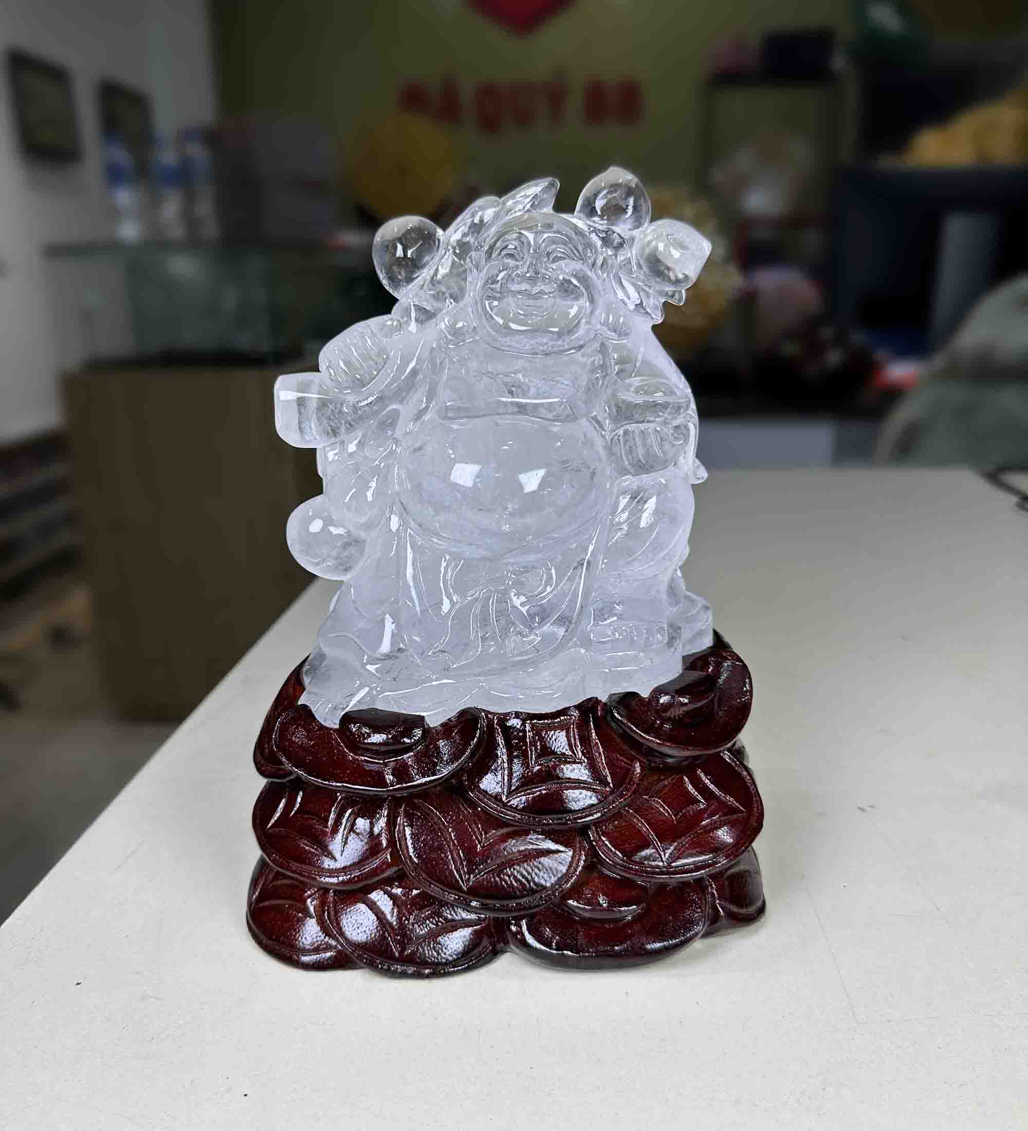 Tượng Di Lặc Đá Thạch Anh Trắng Tự Nhiên Chất Pha Lê Siêu Vip 1,8kg Đã Kiểm Định