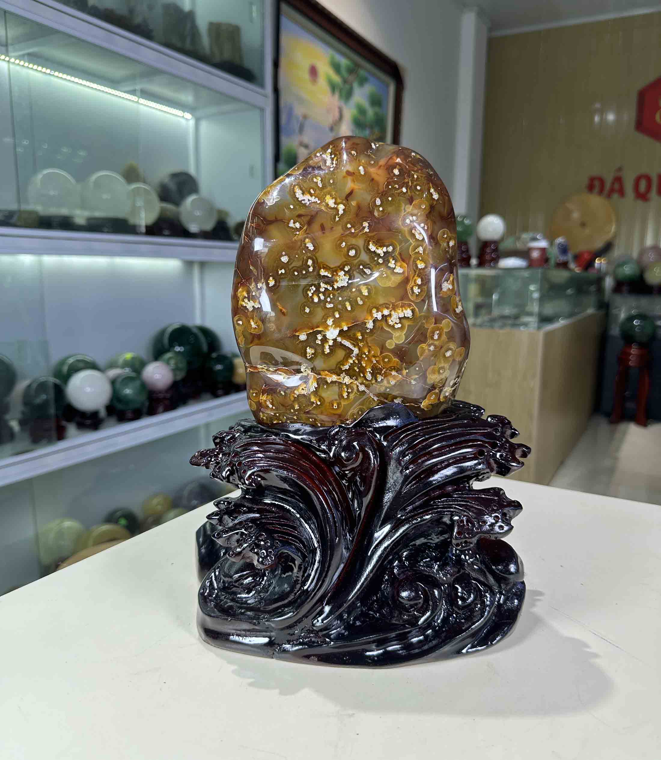 Đá Trang Trí Trấn Trạch Ngọc Mã Não Tự Nhiên Nâu Đỏ Vip Chất Lên Ngọc Trang Sức, Cao-32cm