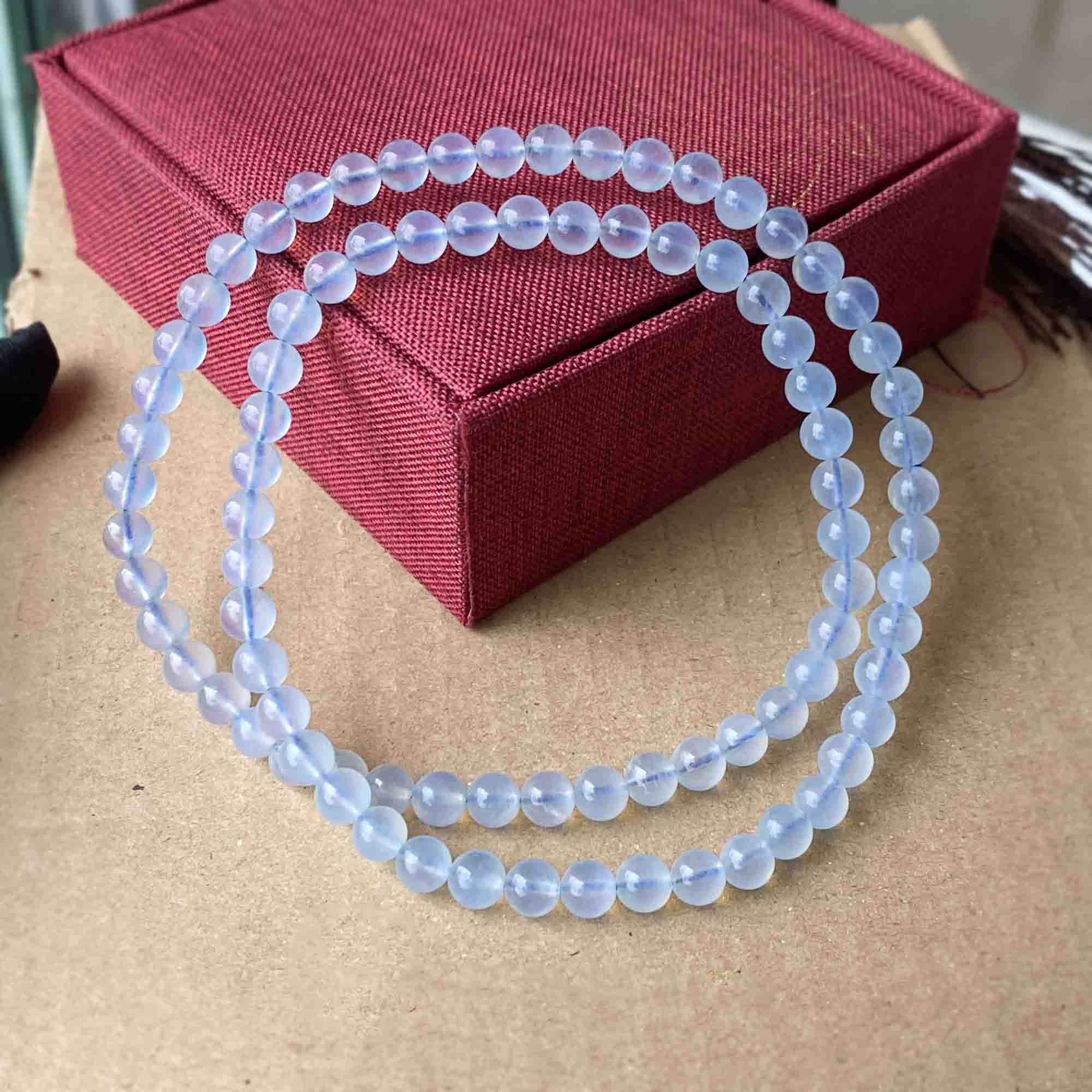 Chuỗi Vòng Cổ Đá Thạch Anh Aquamarine Tự Nhiên Xanh Nước Biển 6.8mm