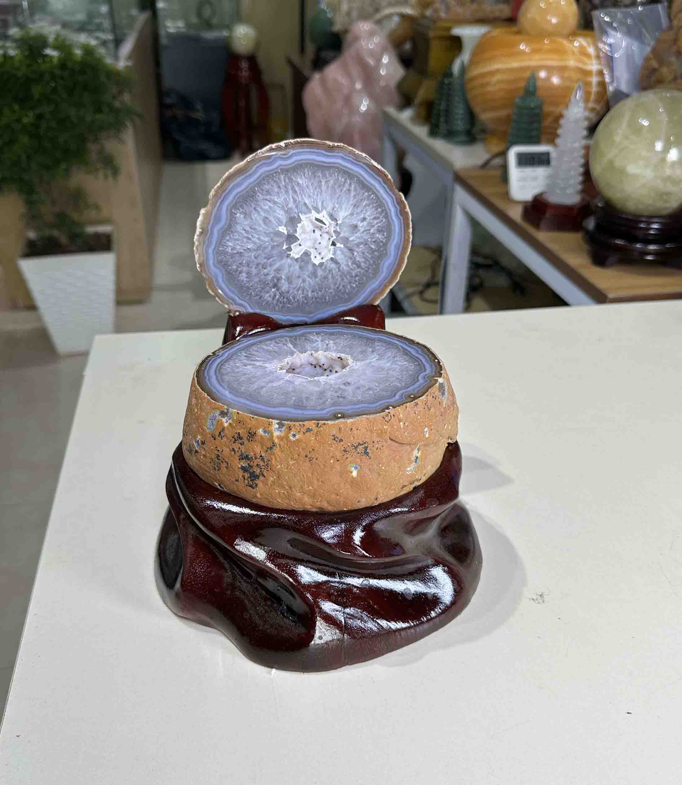 Bát Tụ Bảo Đá Mã Não Tự Nhiên Xám Loại Đẹp Trang Trí Phong Thuỷ 3,22kg -17cm