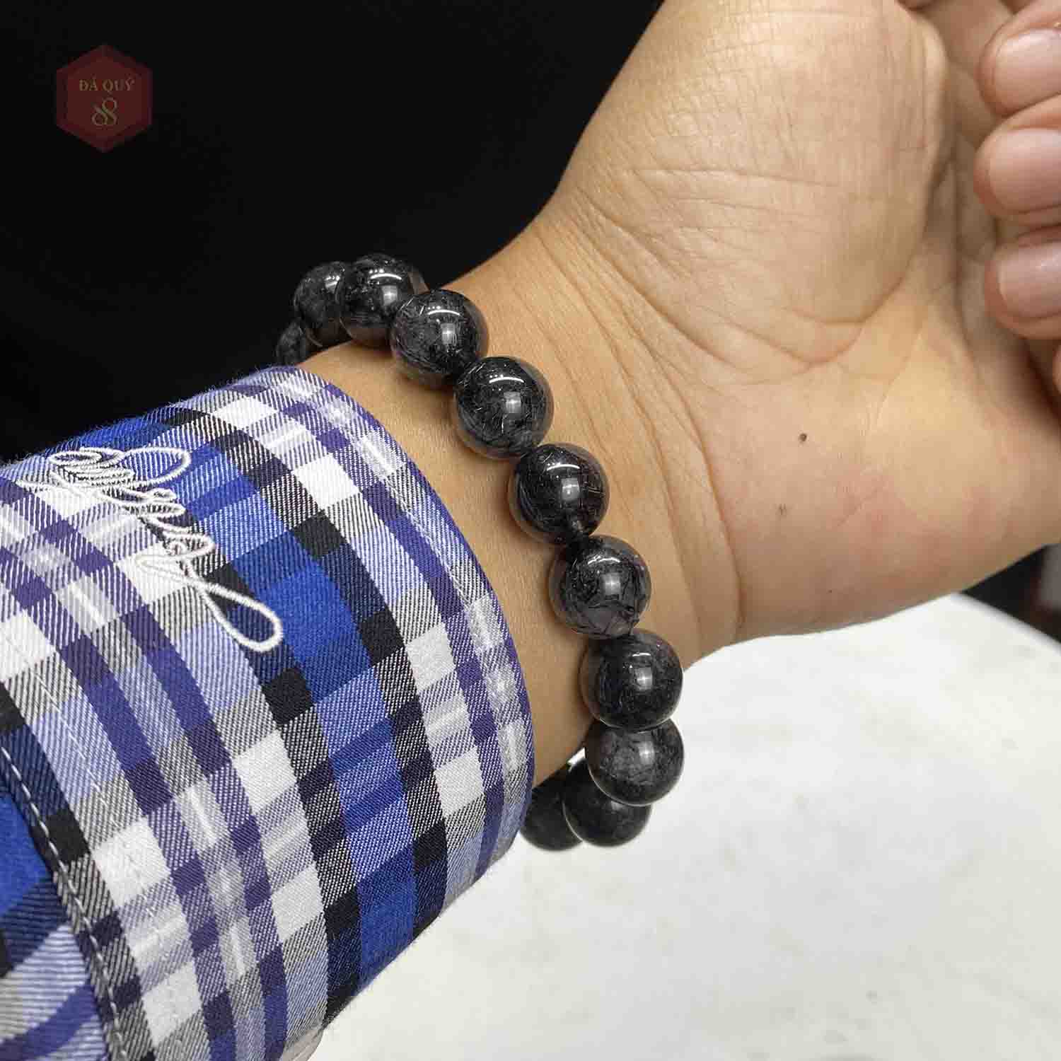 Vòng Tay Phong Thuỷ Đá Thạch Anh Tóc Đen Tự Nhiên Đen Đậm Khoẻ Khoắn 13mm