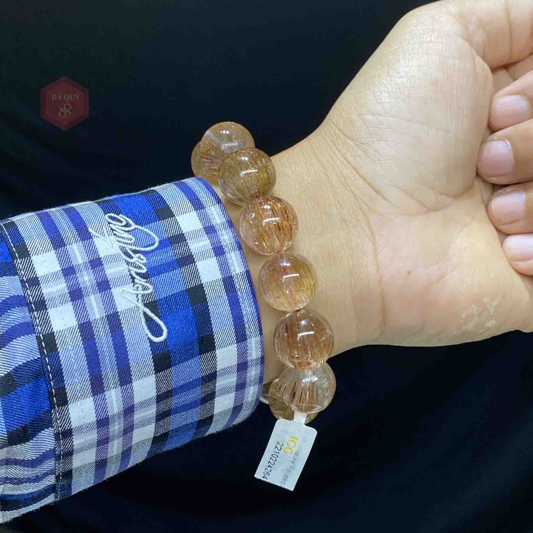 Vòng Tay Đá Thạch Anh Tóc Đỏ Tự Nhiên Đồng Trục Siêu Vip 16mm Kiểm Định