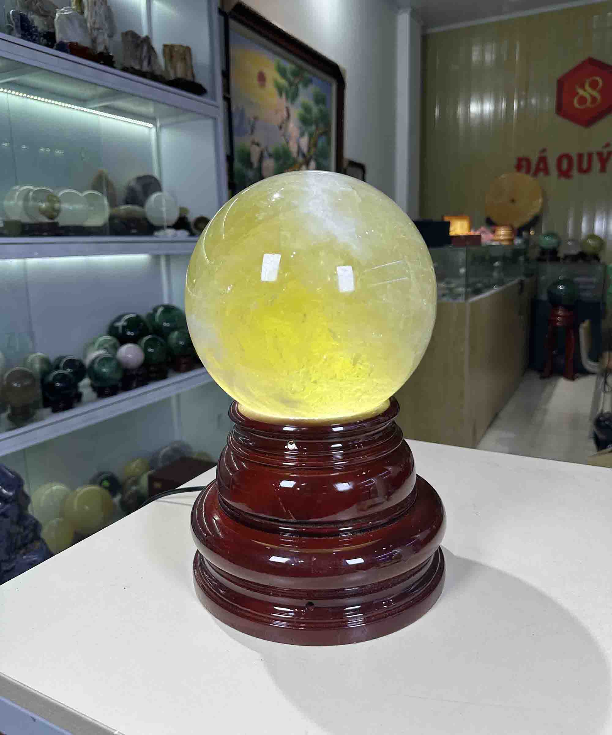 Quả Cầu Phong Thuỷ Đá Thạch Anh Vàng Cao Cấp Đường Kính 20,1cm Chất Đẹp