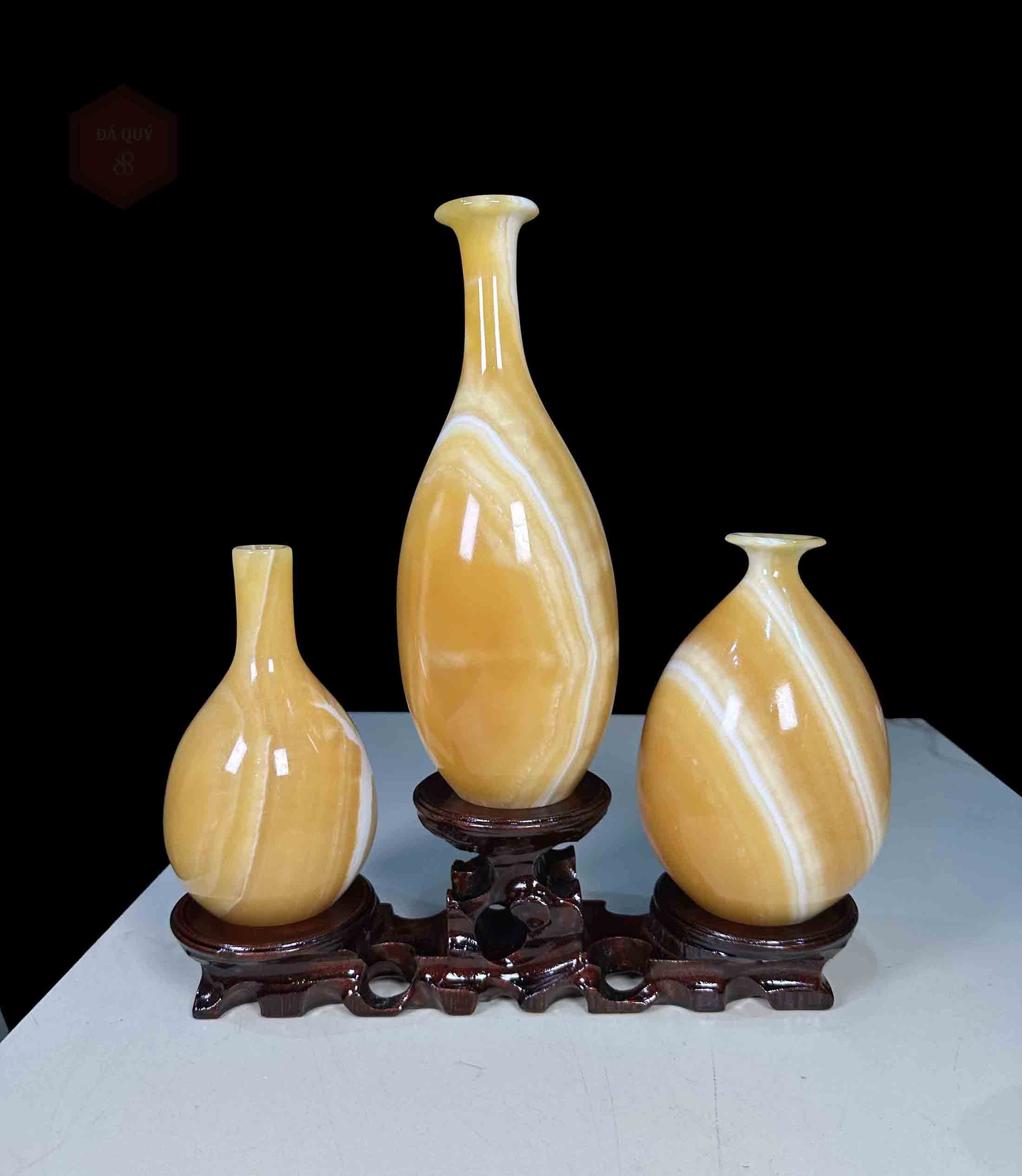 Bộ 3 Bình Ngọc Hút Lộc Ngọc Hoàng Long tự Nhiên Nguyên Khối M01
