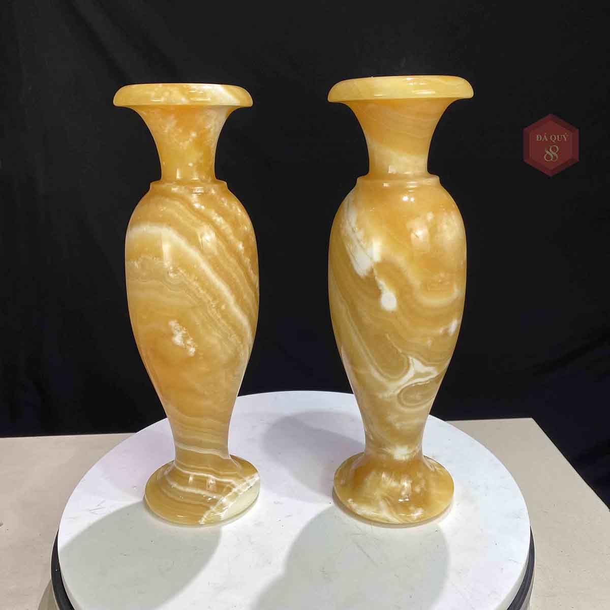 Cặp Lục Bình Đá Ngọc Hoàng Long Tự Nhiên Vàng Ngọc M02