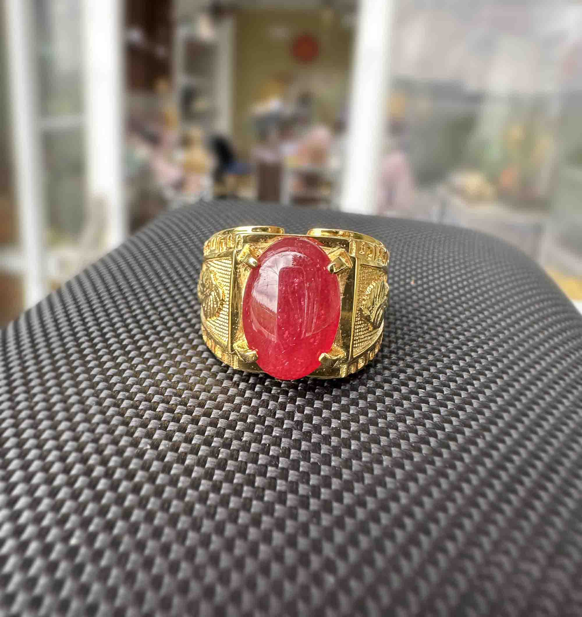 Nhẫn Nam Đá Ruby Tự Nhiên Huyết Kính Yên Bái Vip Vàng 14k