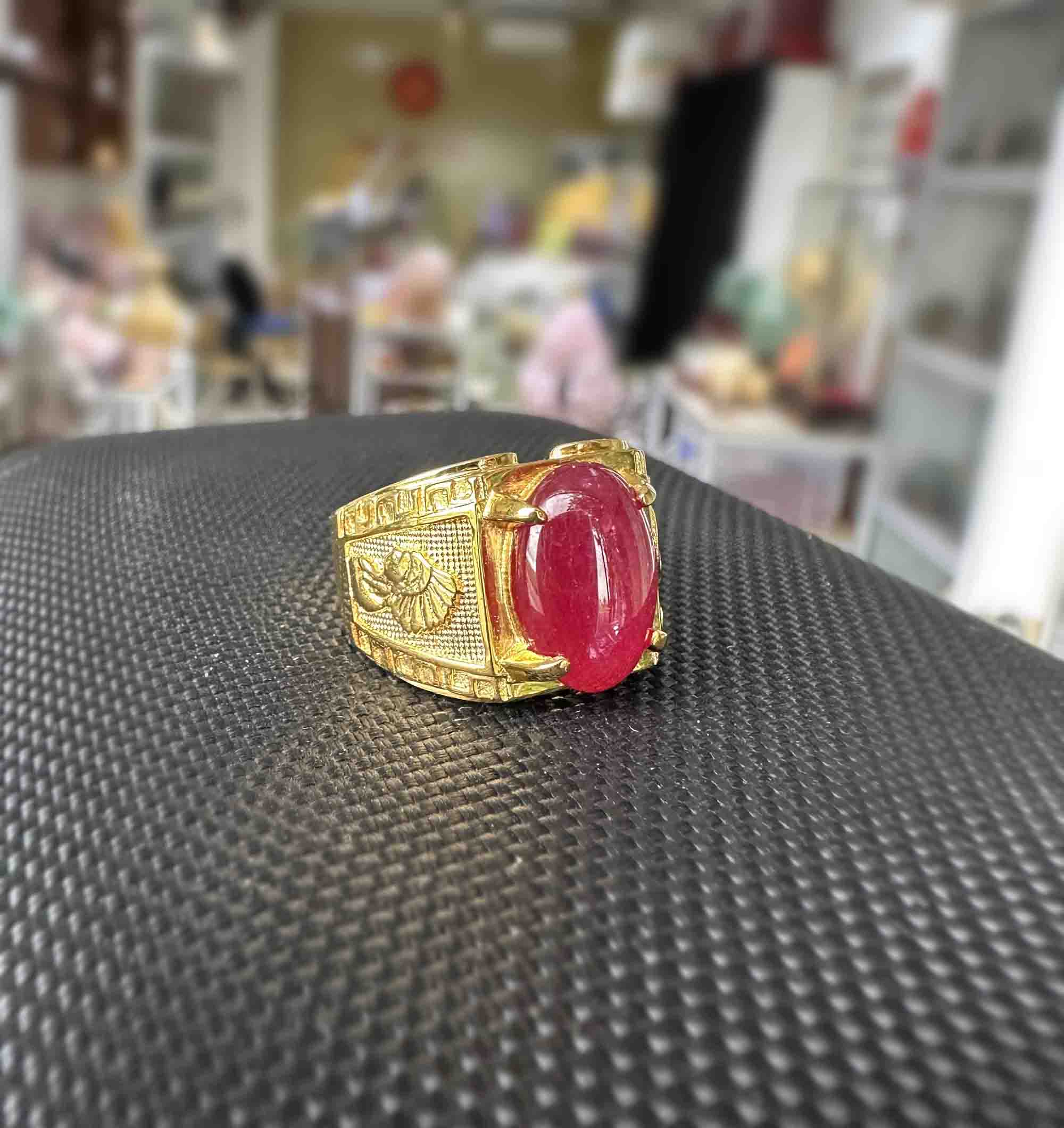 Nhẫn Nam Đá Ruby Tự Nhiên Huyết Kính Yên Bái Vip Vàng 14k