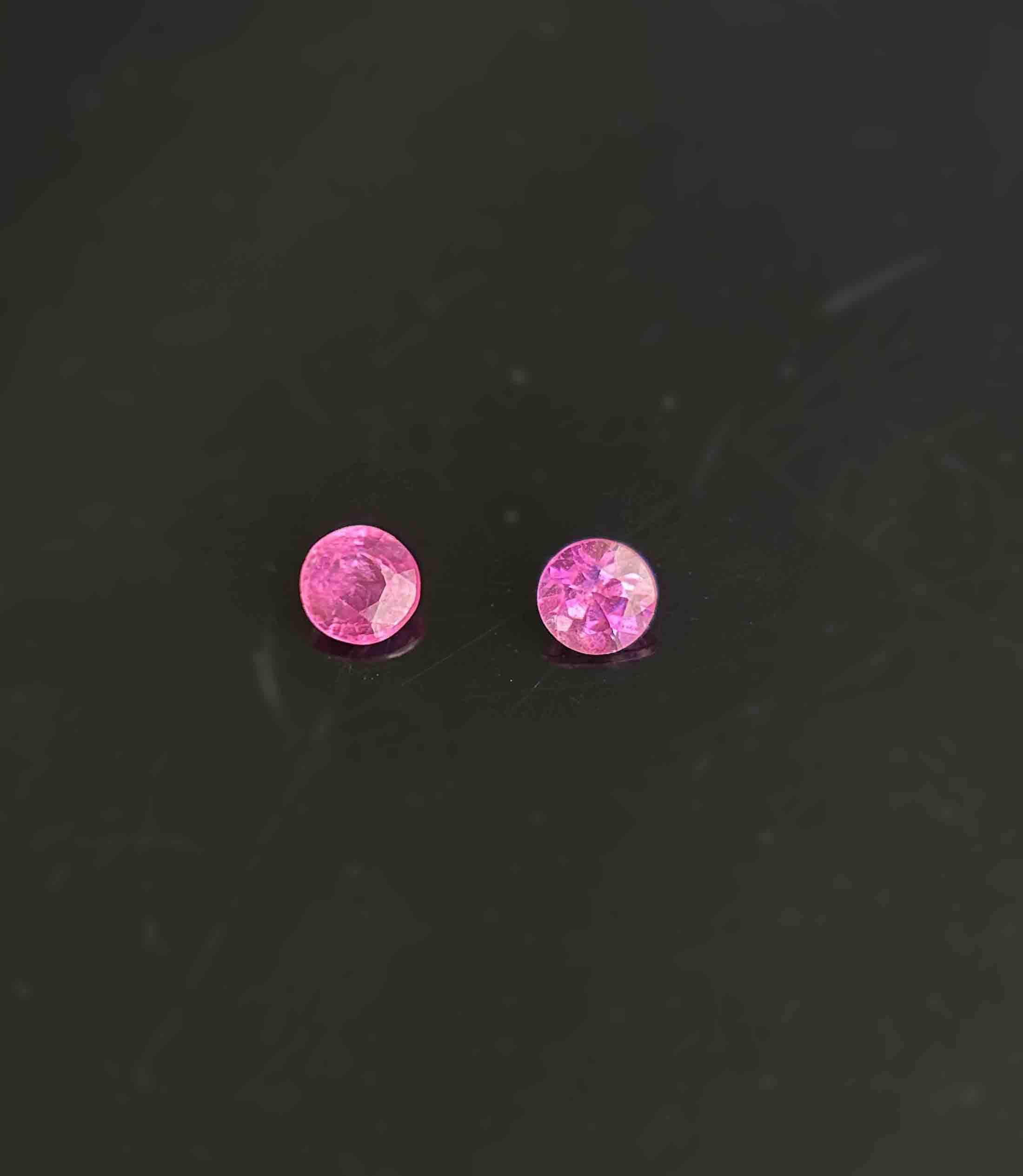 Cặp Đá Ruby Tự Nhiên Yên Bái Làm Mặt Nhẫn Cưới, Nhẫn Đôi, Bông Tai 4mm