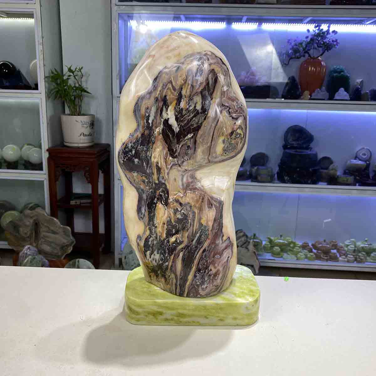 Đá Trấn Trạch Phong Thuỷ Tự Nhiên Đá Mable Vân Đa Sắc 12,8kg-43cm