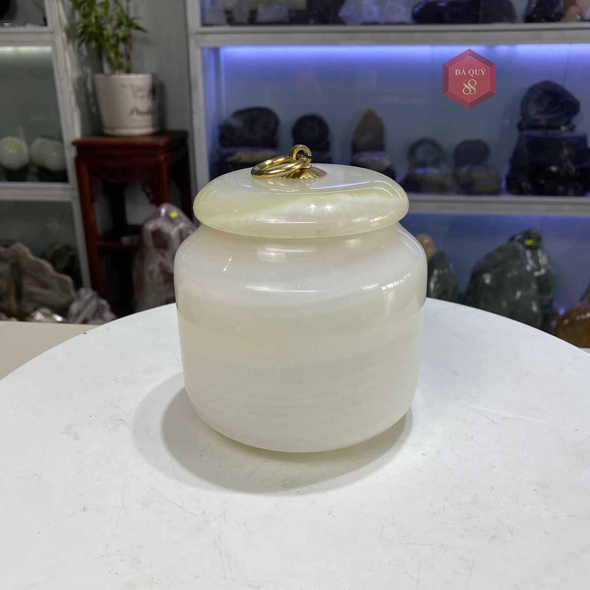Bình Lọ Ngọc Tự Nhiên Nguyên Khối Ngọc Onyx Pakistan Cao Cấp Trắng Ngọc