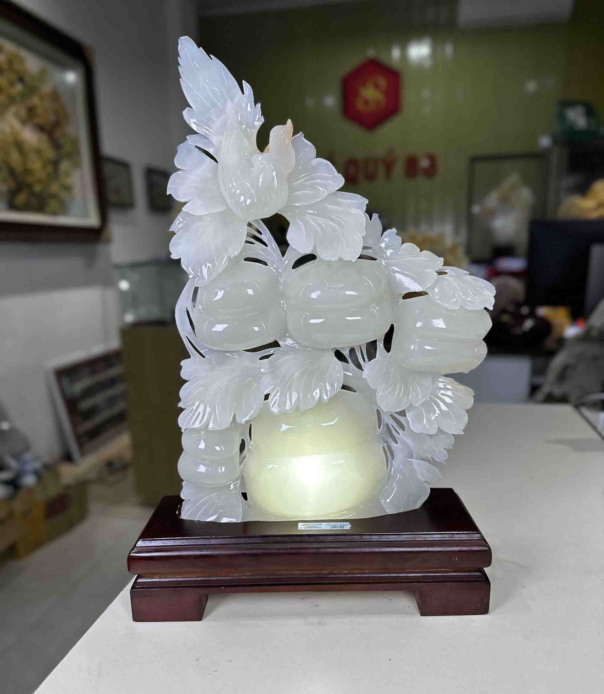 Hồ Lô Ngọc Onyx Tự Nhiên Liền Khối Trưng Bày Phong Thuỷ Cao Cấp Đã Kiểm Định