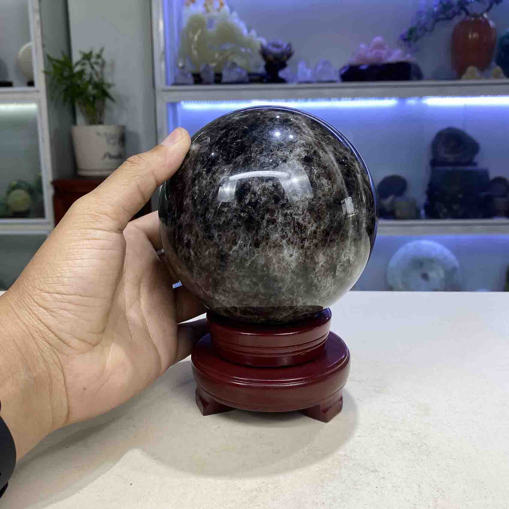 Quả Cầu Đá Thạch Anh Đen Tự Nhiên Phong Thuỷ 2,63kg-12,3cm
