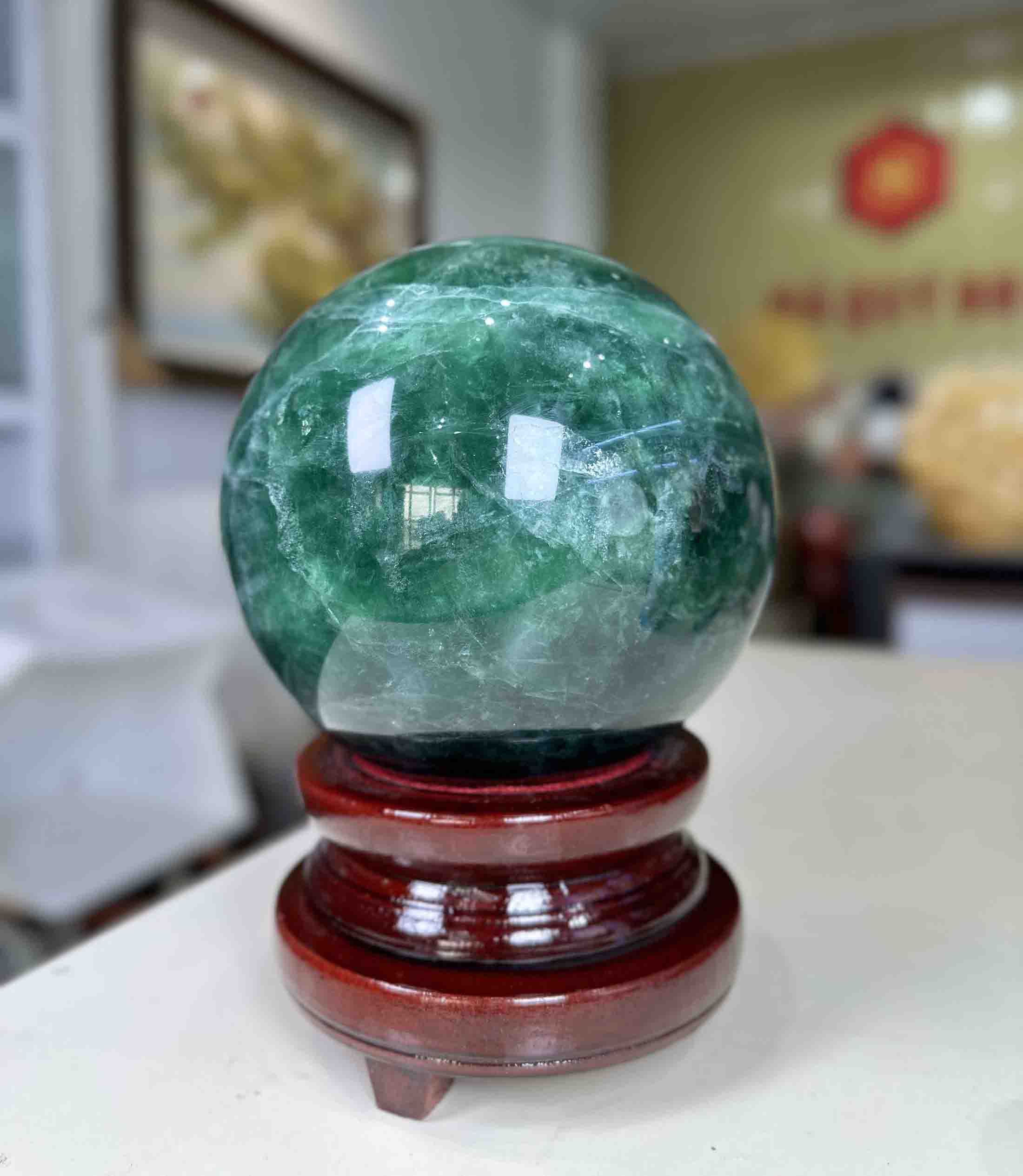 Quả Cầu Phong Thuỷ Đá Tự Nhiên Xanh Lá Đá Fluorite Tự Nhiên Loại Đẹp 9.9kg-18cm