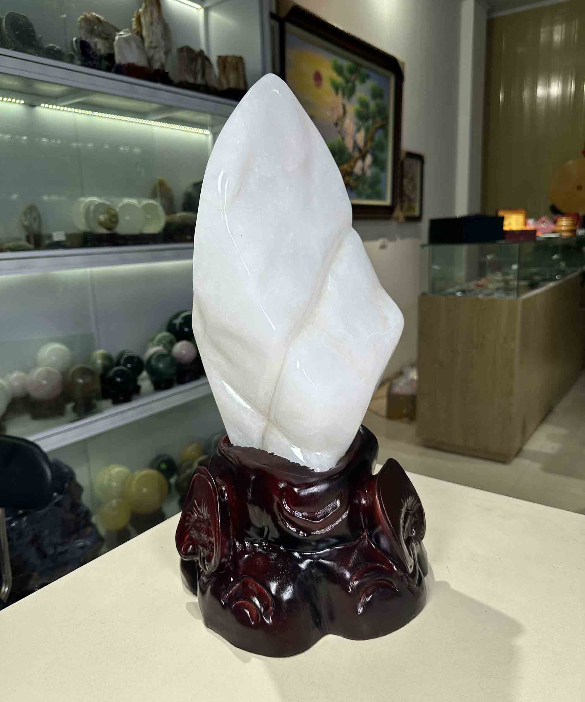 Đá Phong Thuỷ Trang Trí Trấn Trạch Thạch Anh Trắng Tự Nhiên Trắng Ngọc Đẹp 8.5kg-48cm