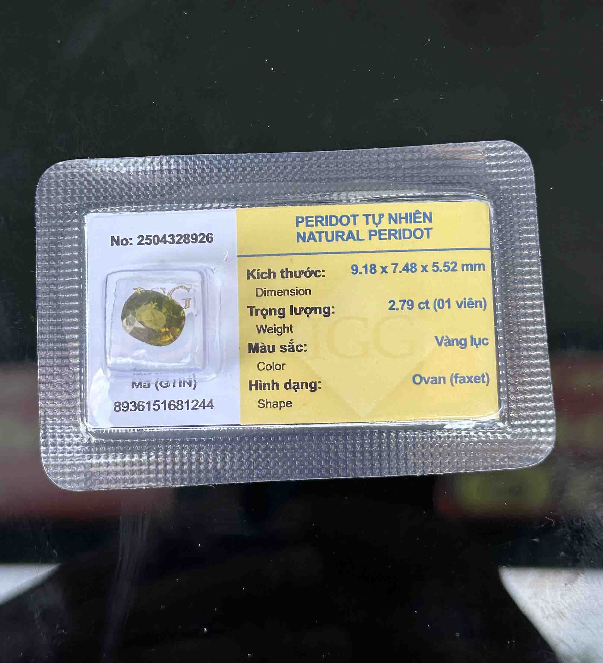Viên Đá Quý Peridot Tự Nhiên Vàng Chanh Mặt Nhẫn, Mặt Dây 2,79ct