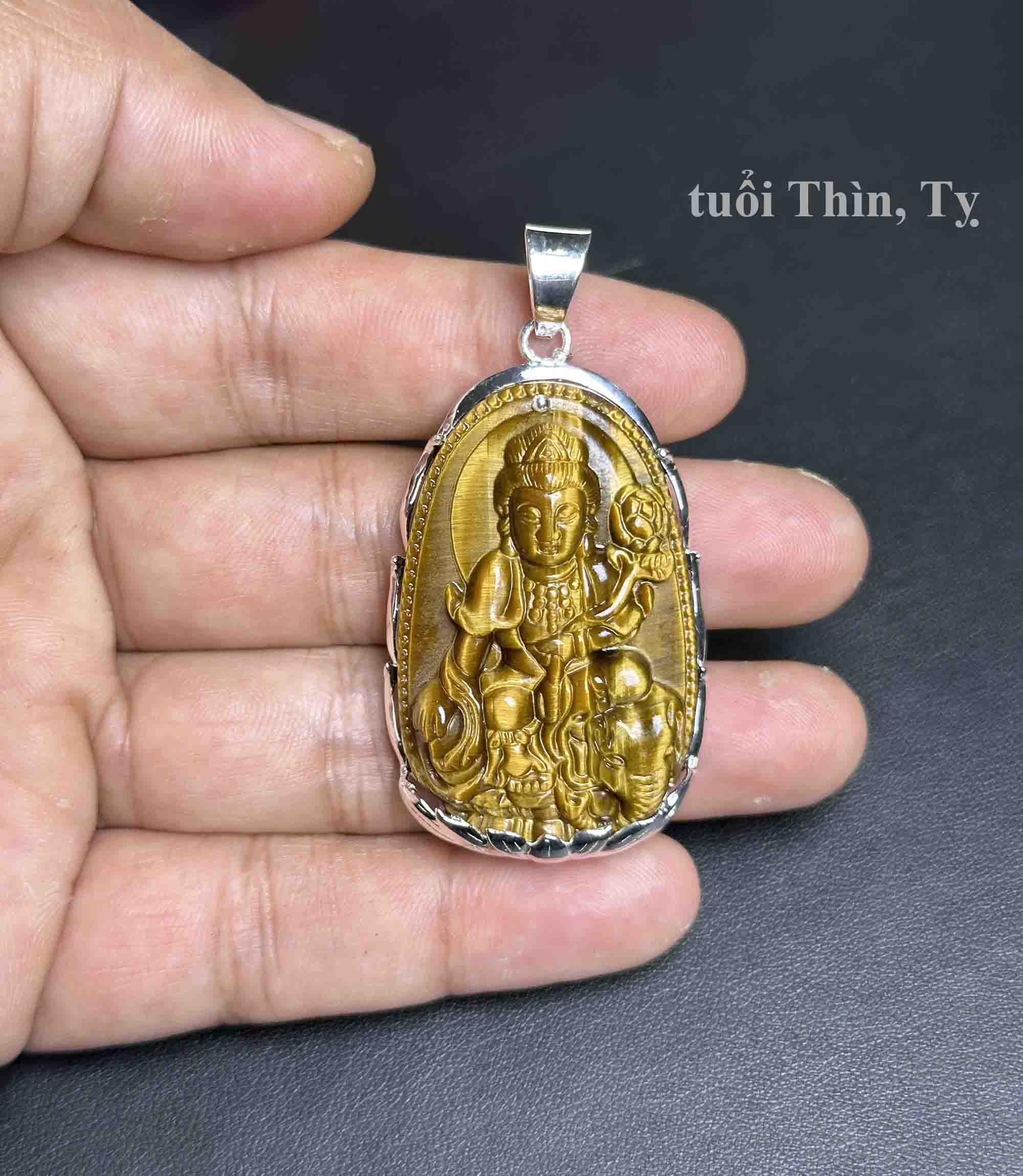 Mặt Dây Chuyền Phổ Hiền Tuổi Thìn, Tỵ Đá Thạch Anh Mắt Hổ Tự Nhiên Bọc Bạc Size Lớn
