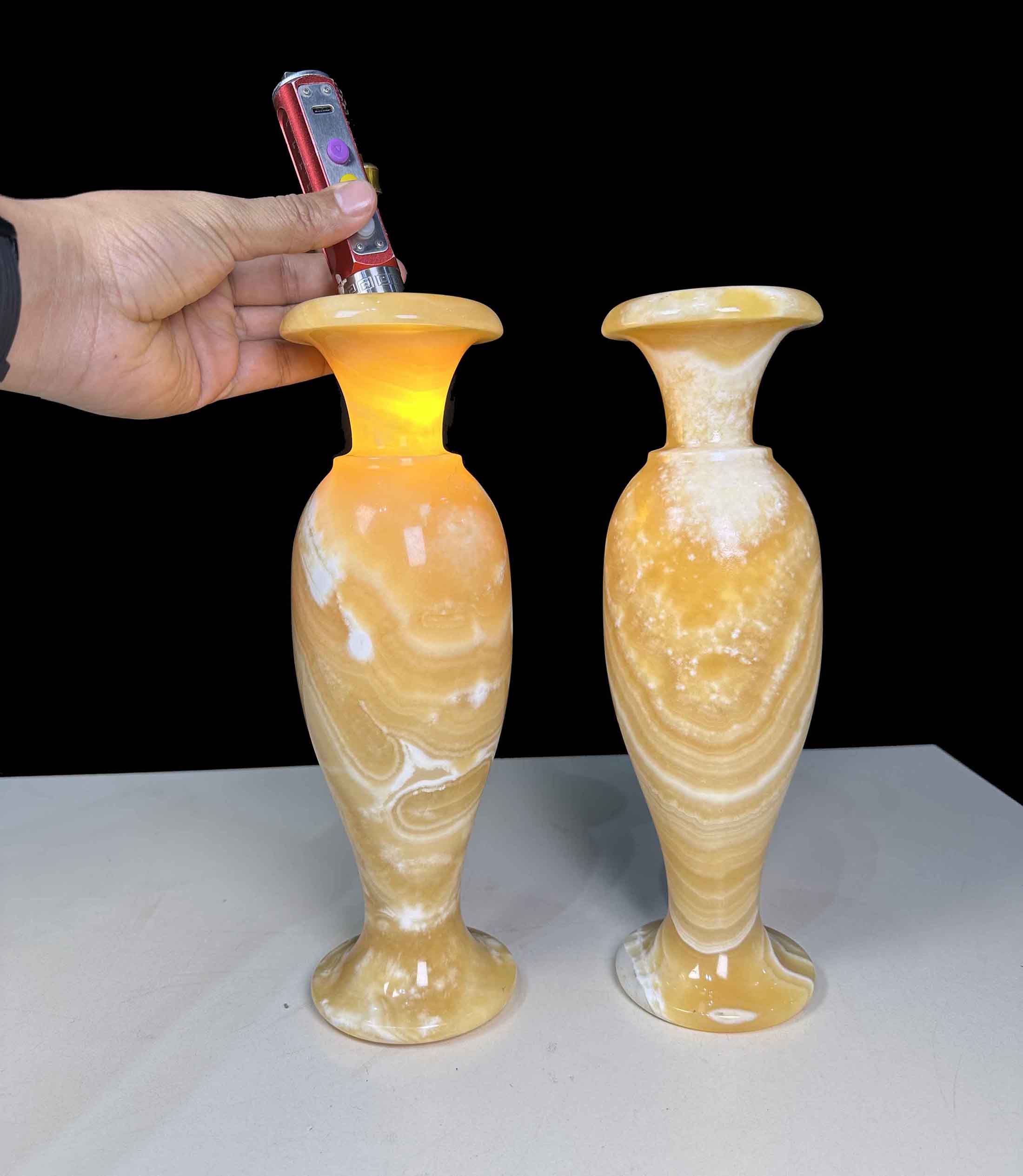 Cặp Lục Bình Đá Ngọc Hoàng Long Tự Nhiên Liền Khối Tài Lộc Cao 30cm