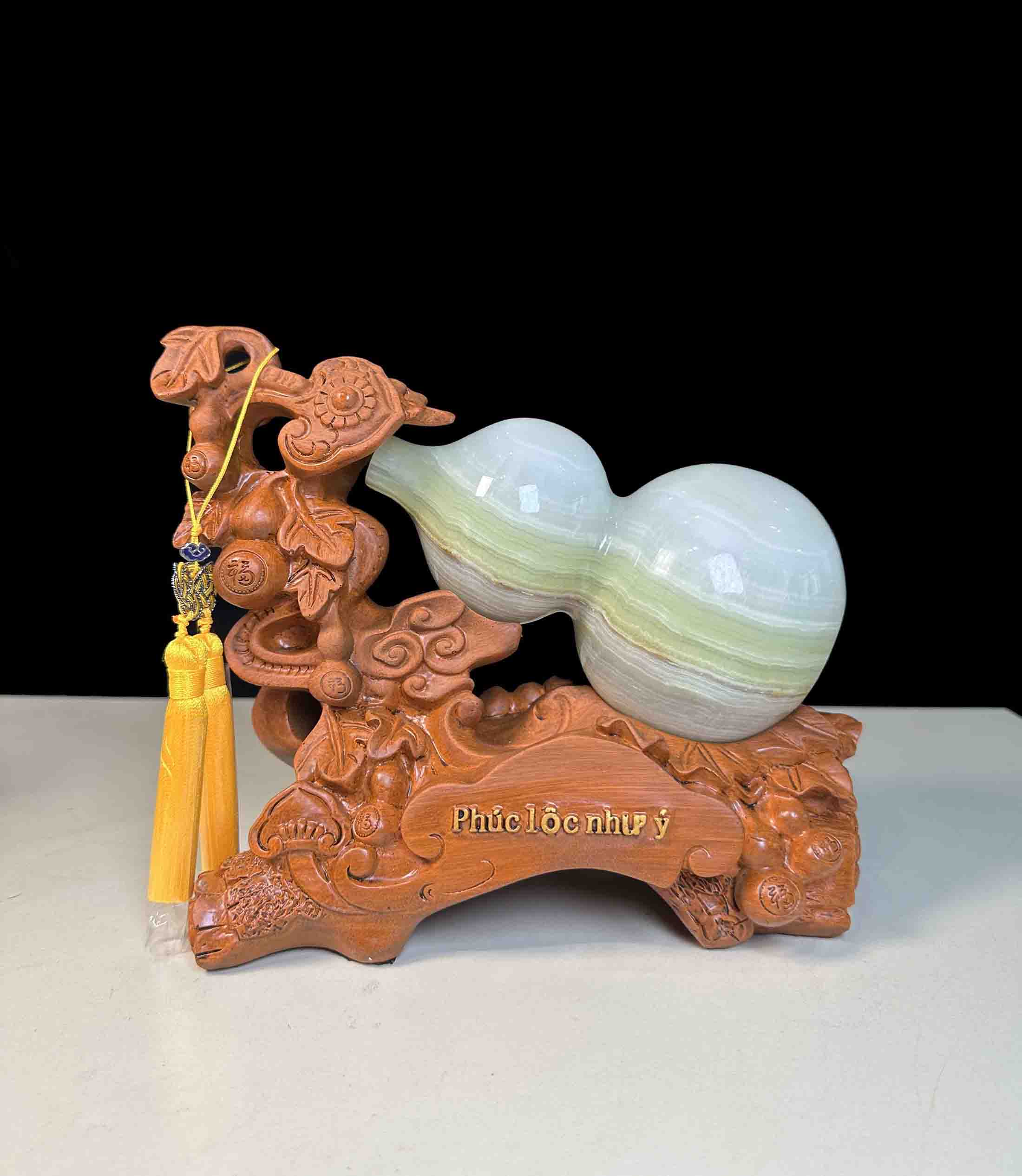 Hồ Lô Đá Ngọc Onyx Tự Nhiên Xanh Ngọc Trang Trí Phong Thuỷ M03