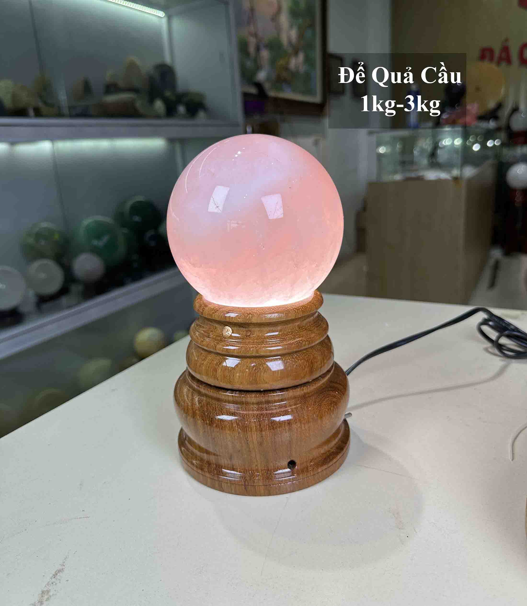 Đế Đèn Xoay Để Quả Cầu Phong Thuỷ 1kg-3kg Gỗ Gõ, Dáng Tròn