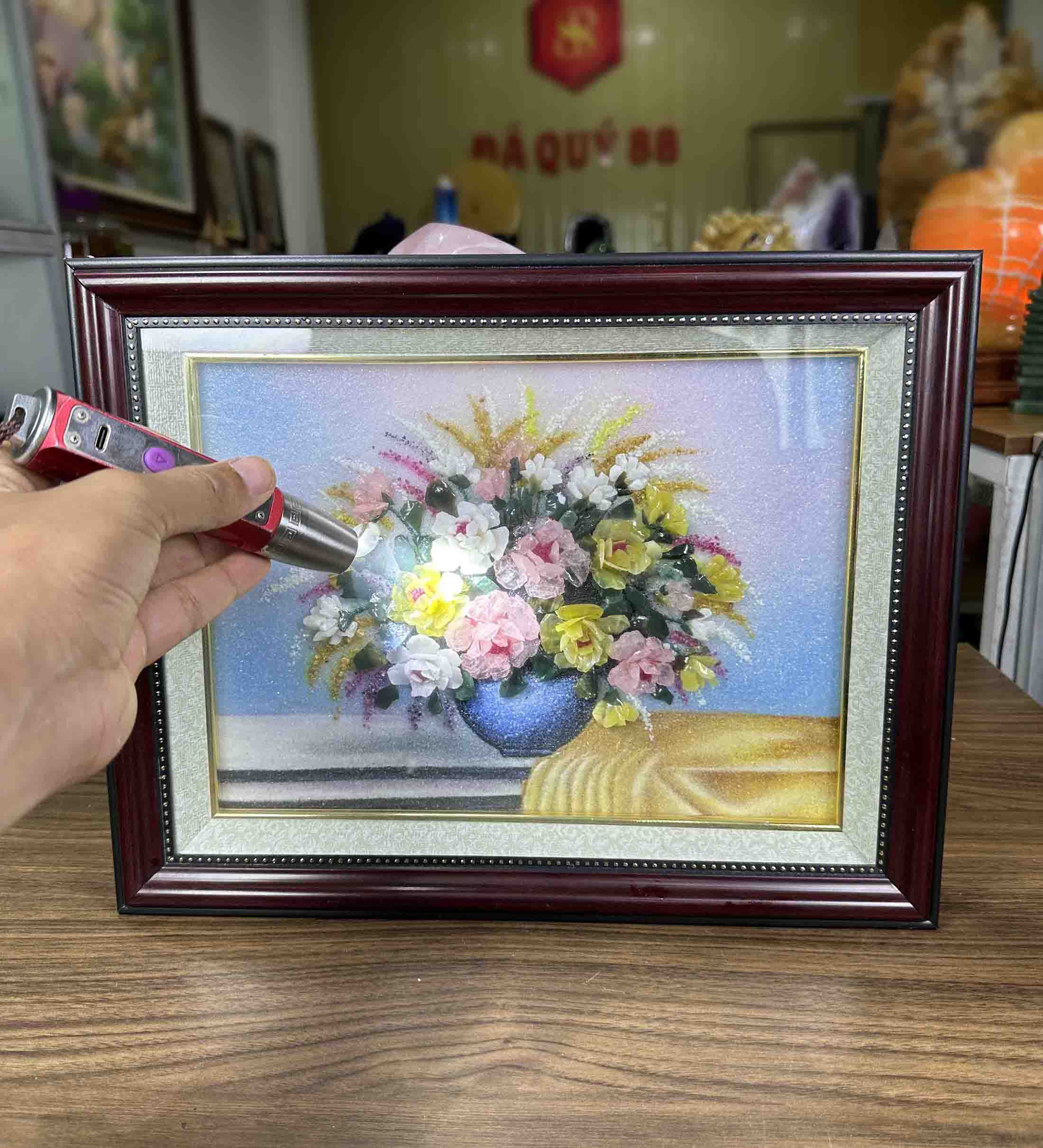 Tranh Đá Quý Tự Nhiên Cắt Mài Lọ Hoa Size 39cm x 29cm-M06