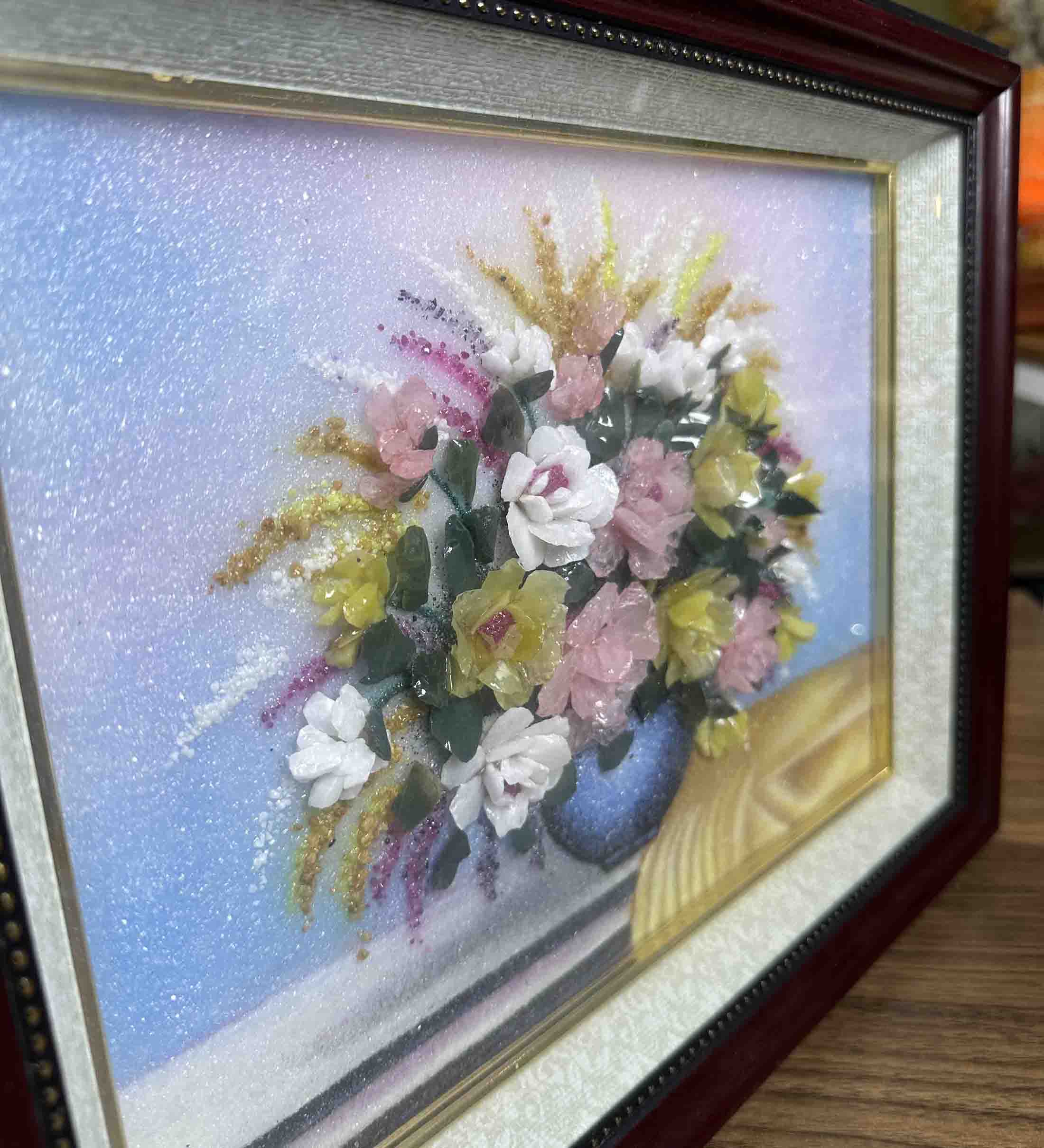 Tranh Đá Quý Tự Nhiên Cắt Mài Lọ Hoa Size 39cm x 29cm-M06