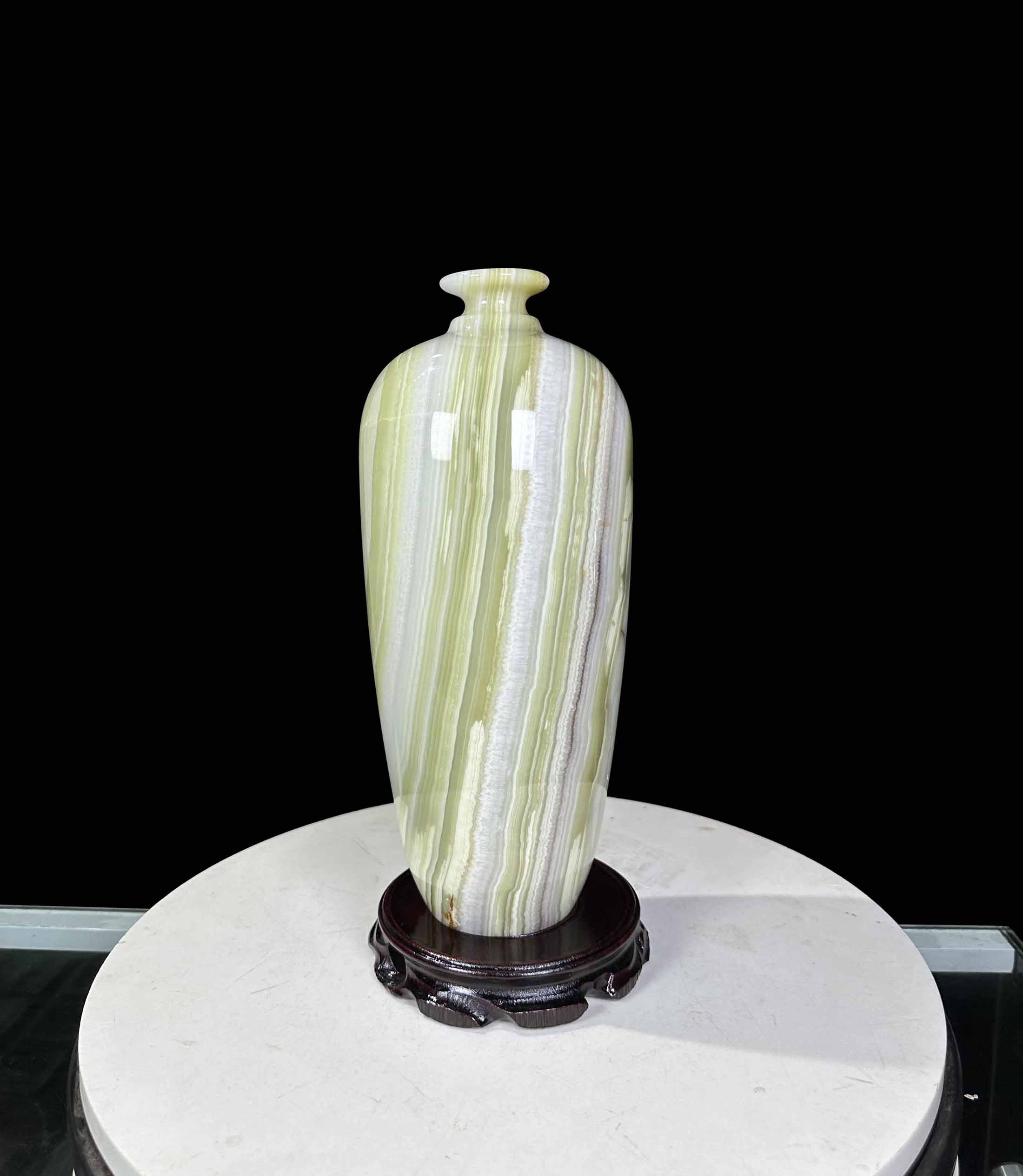 Bình Hút Lộc Ngọc Onyx Mbale Tự Nhiên Nguyên Khối Xanh Ngọc Đẹp 28cm