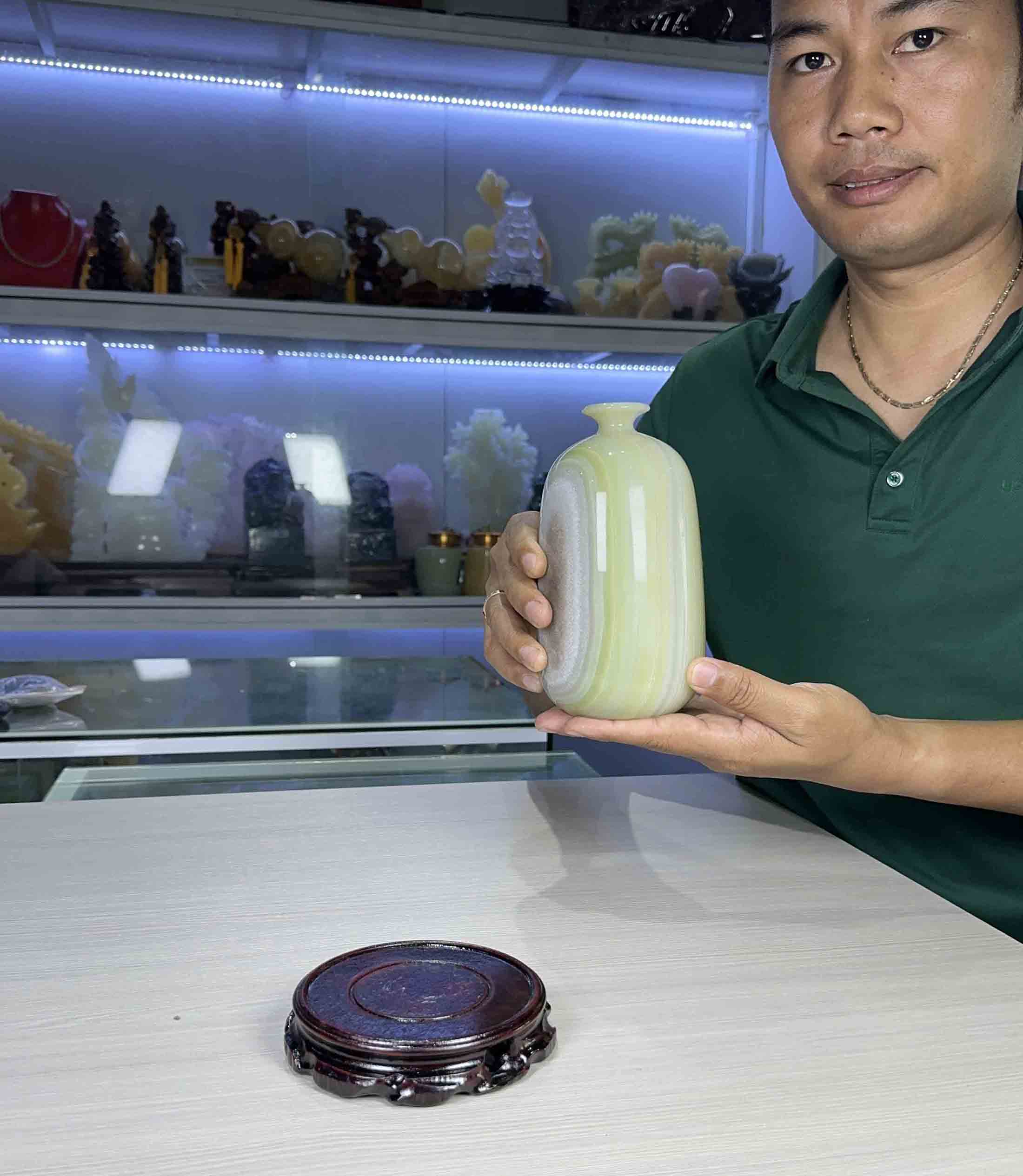 Bình Hút Lộc Ngọc Tự Nhiên Onyx Mbale Nguyên Khối Xanh Ngọc OX03