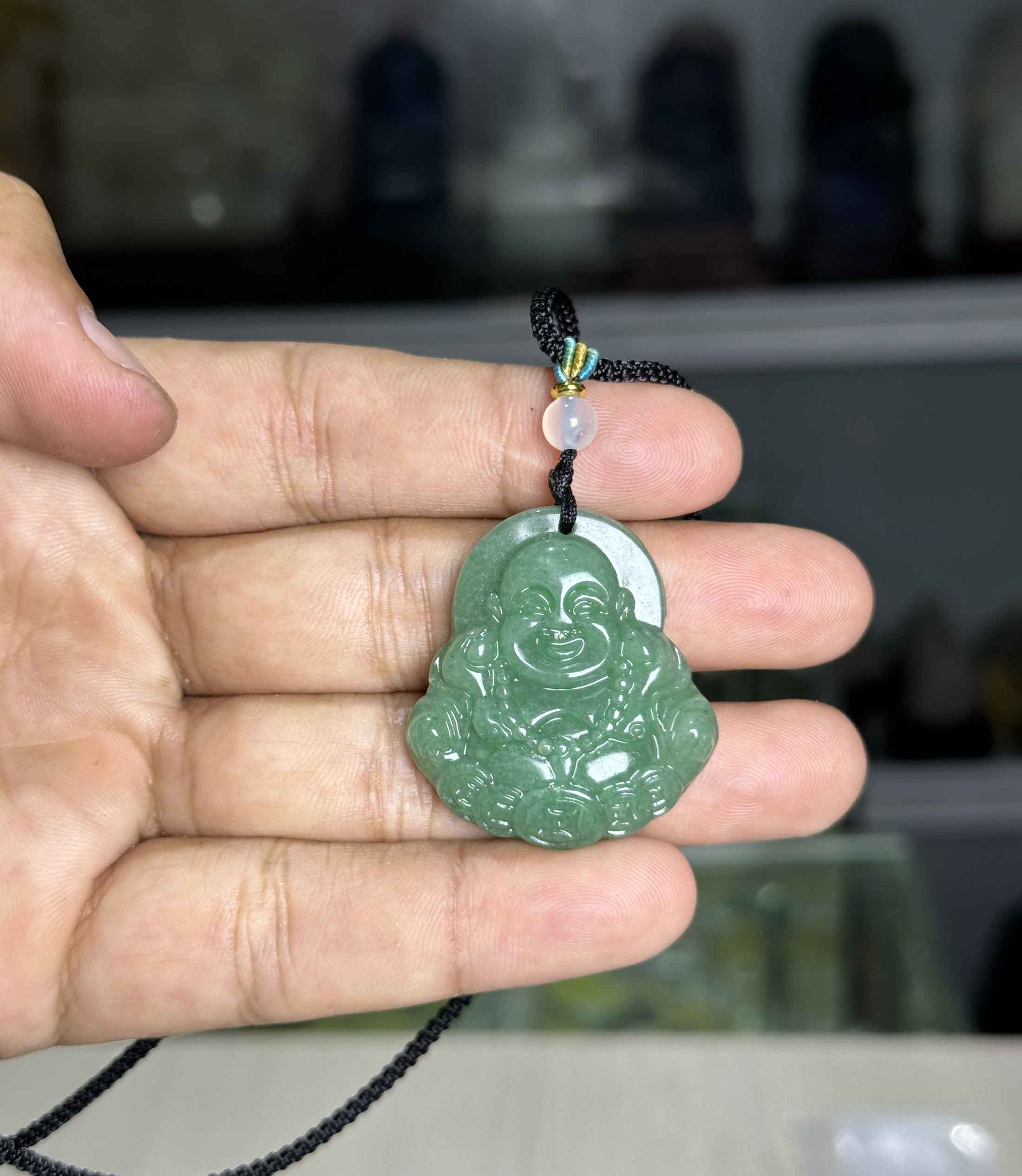 Mặt Dây Di Lặc Đá Thạch Anh Xanh Tự Nhiên Xanh Lá Size Vừa