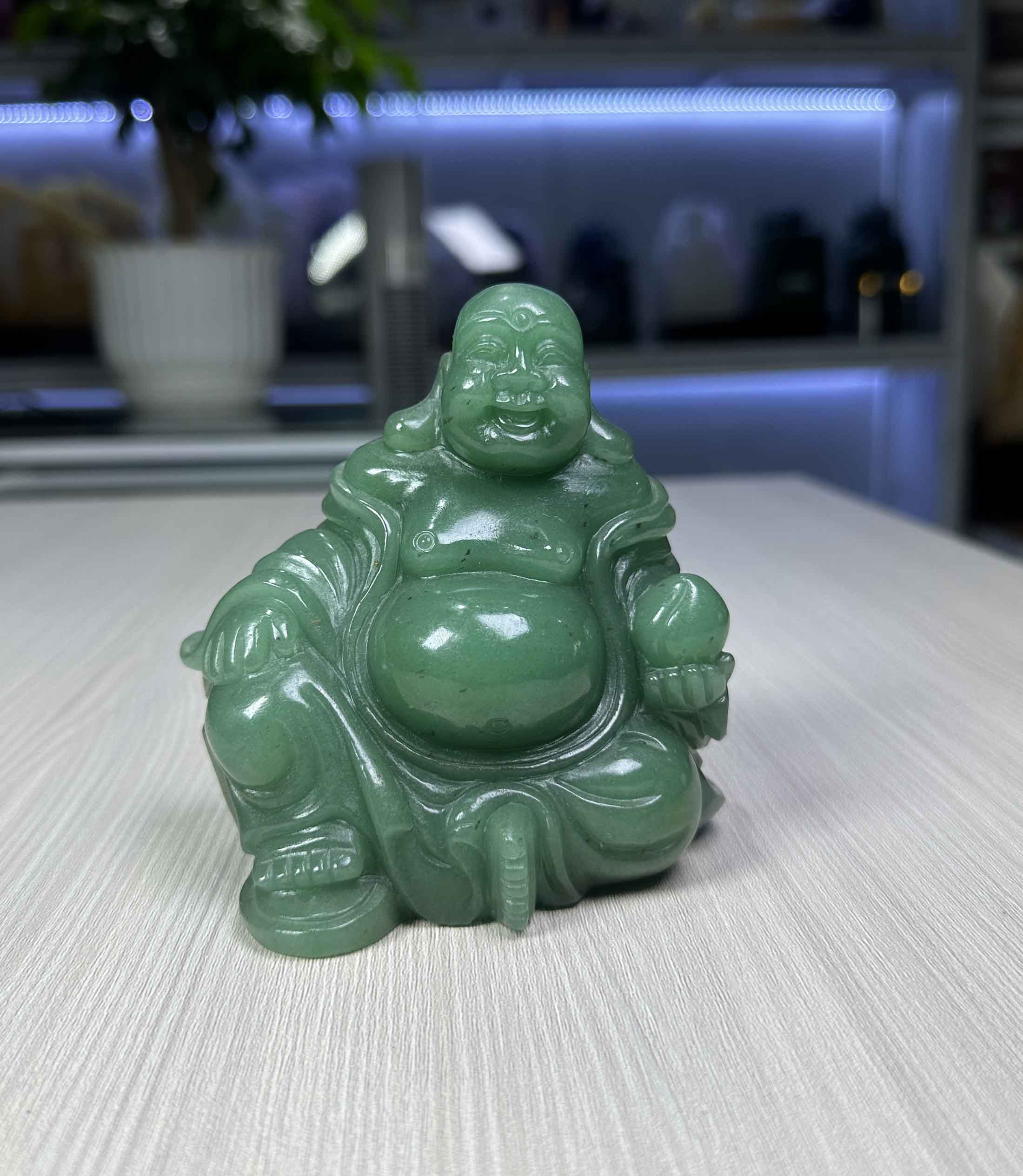 Tượng Di Lặc Đá Thạch Anh Xanh Tự Nhiên Size Để Xe Ô Tô, Bàn Làm Việc, Kệ Tủ 10.3cm
